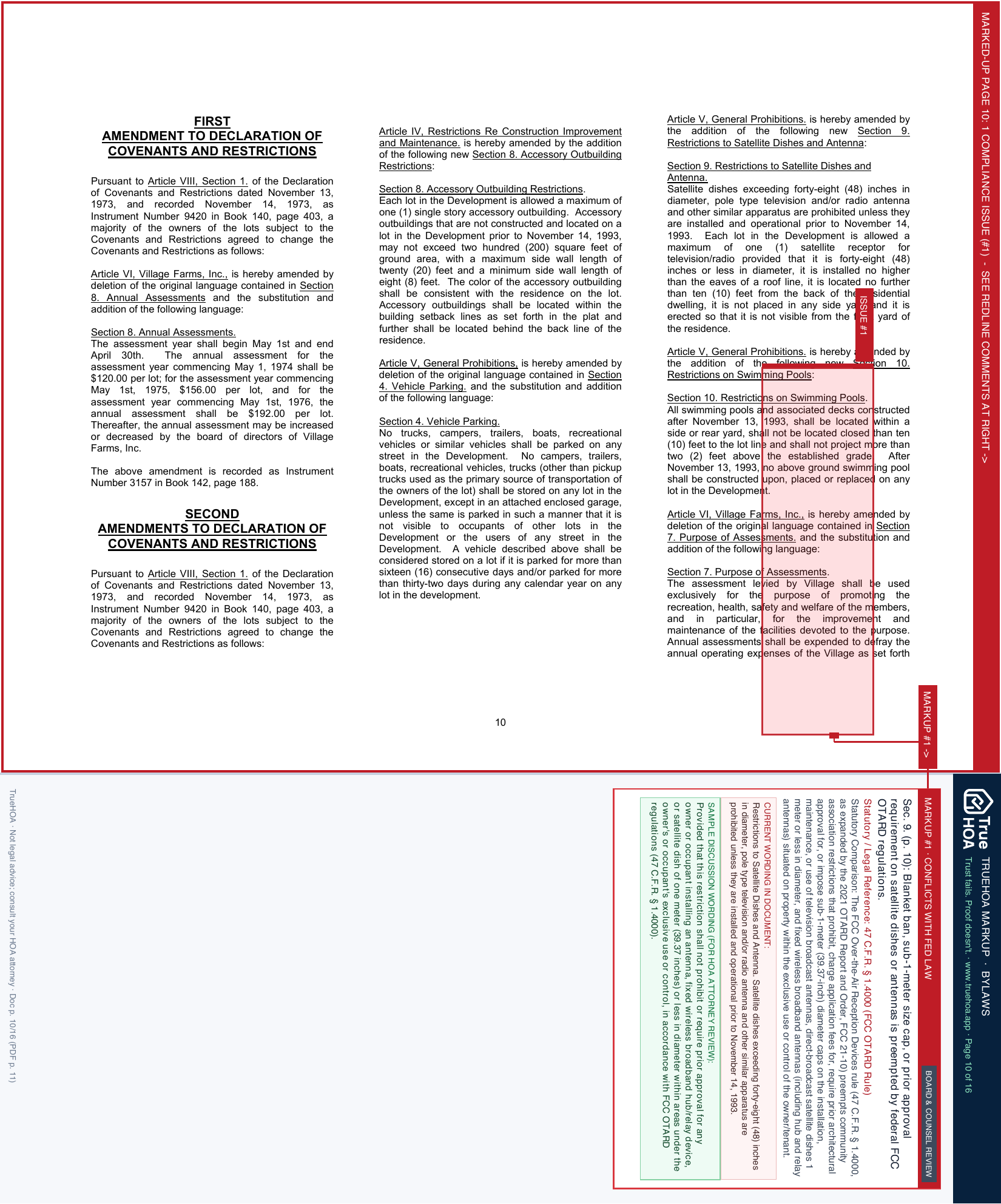 The Village Farms HOA 2007 04 18 VF Covenants Restrictions and Bylaws INDEXED page 10 widened with TrueHOA Crystal AI margin annotations