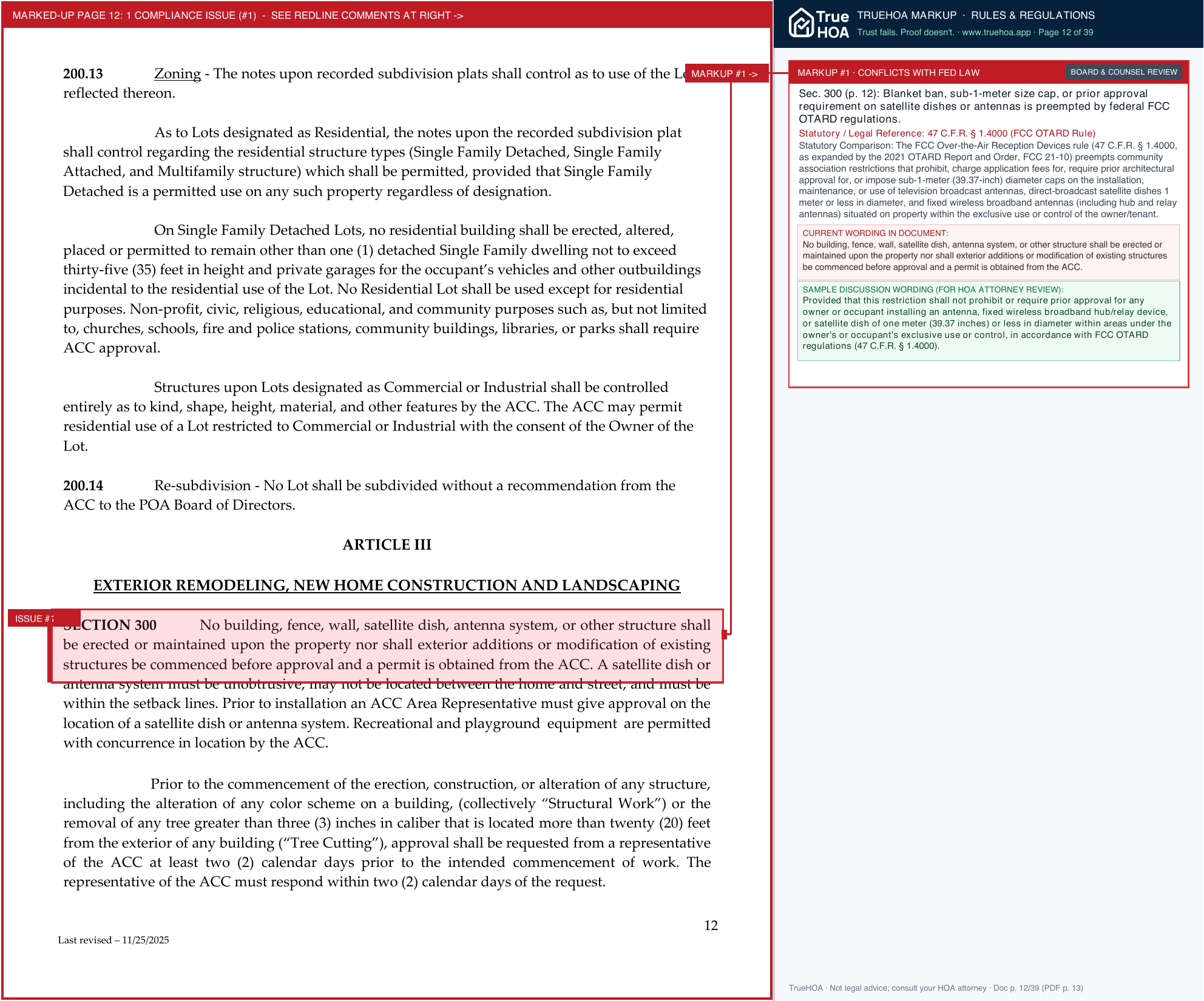 Association of Property Owners of Rumbling Bald on Lake Lure ACC Rules and Regulations Revised 11.25.25 Final page 12 widened with TrueHOA Crystal AI margin annotations