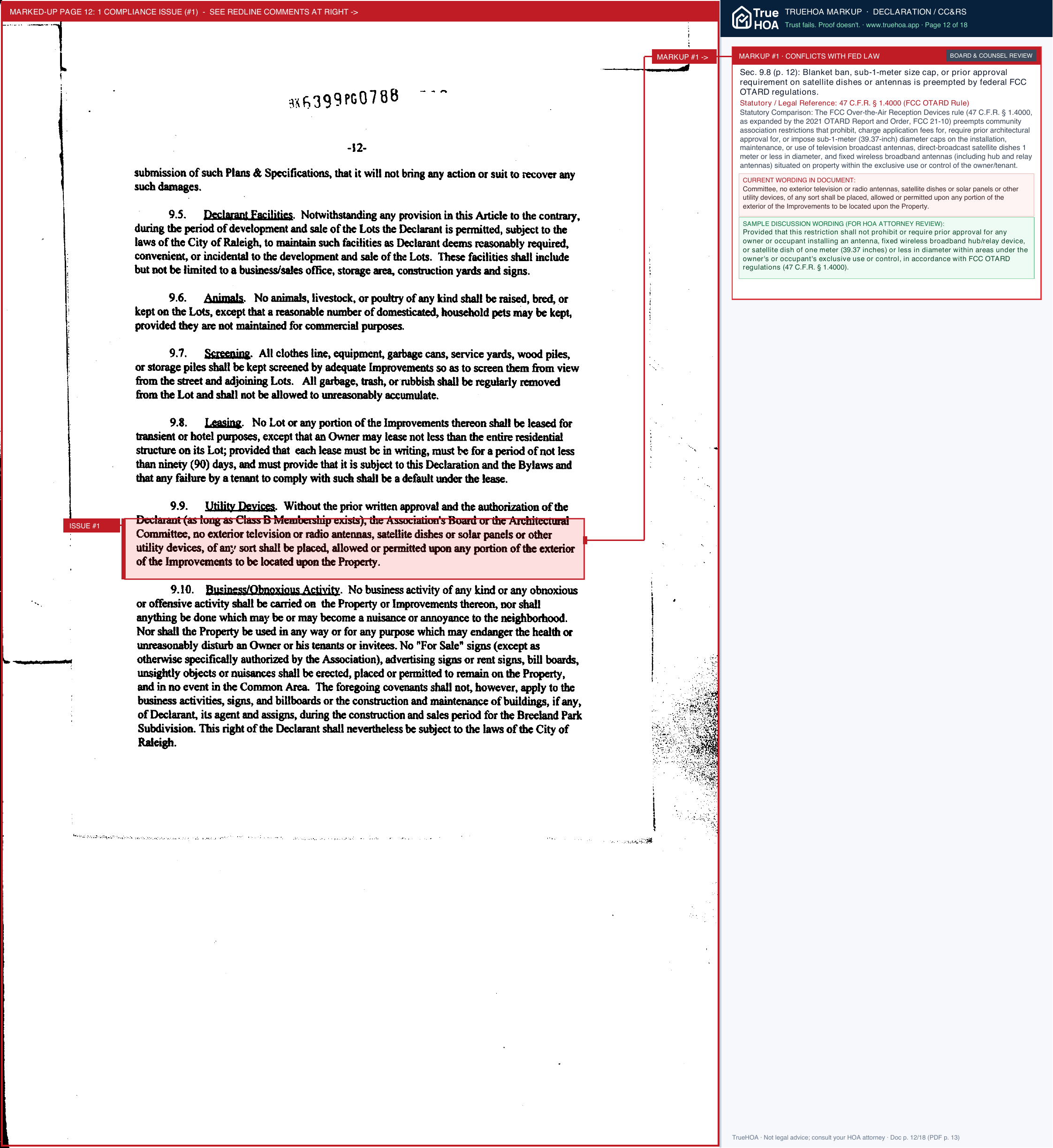Breeland Park HOA Declaration of Covenants page 12 widened with TrueHOA Crystal AI margin annotations