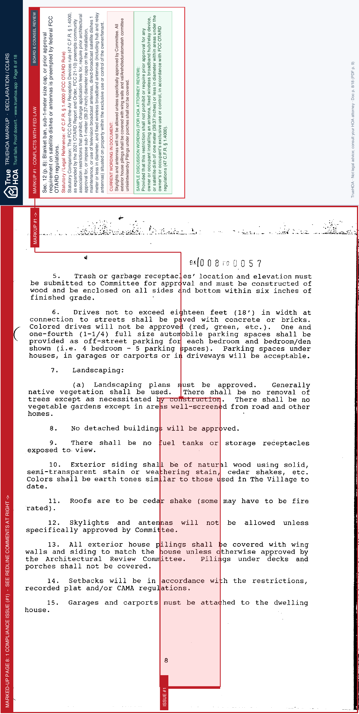 The Village at Nags Head POA Oceanwatch Protective Covenants page 8 widened with TrueHOA Crystal AI margin annotations