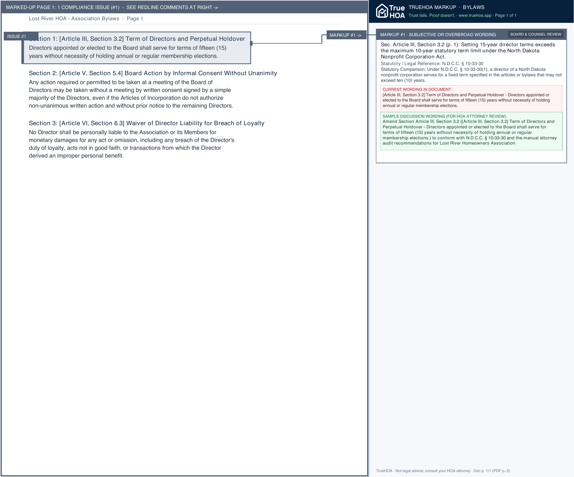 Lost River HOA Association Bylaws page 1 widened with TrueHOA Crystal AI margin annotations