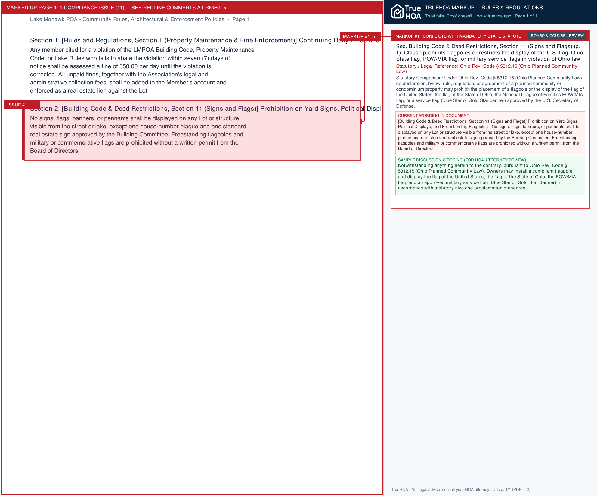 Lake Mohawk POA Community Rules, Architectural & Enforcement Policies page 1 widened with TrueHOA Crystal AI margin annotations