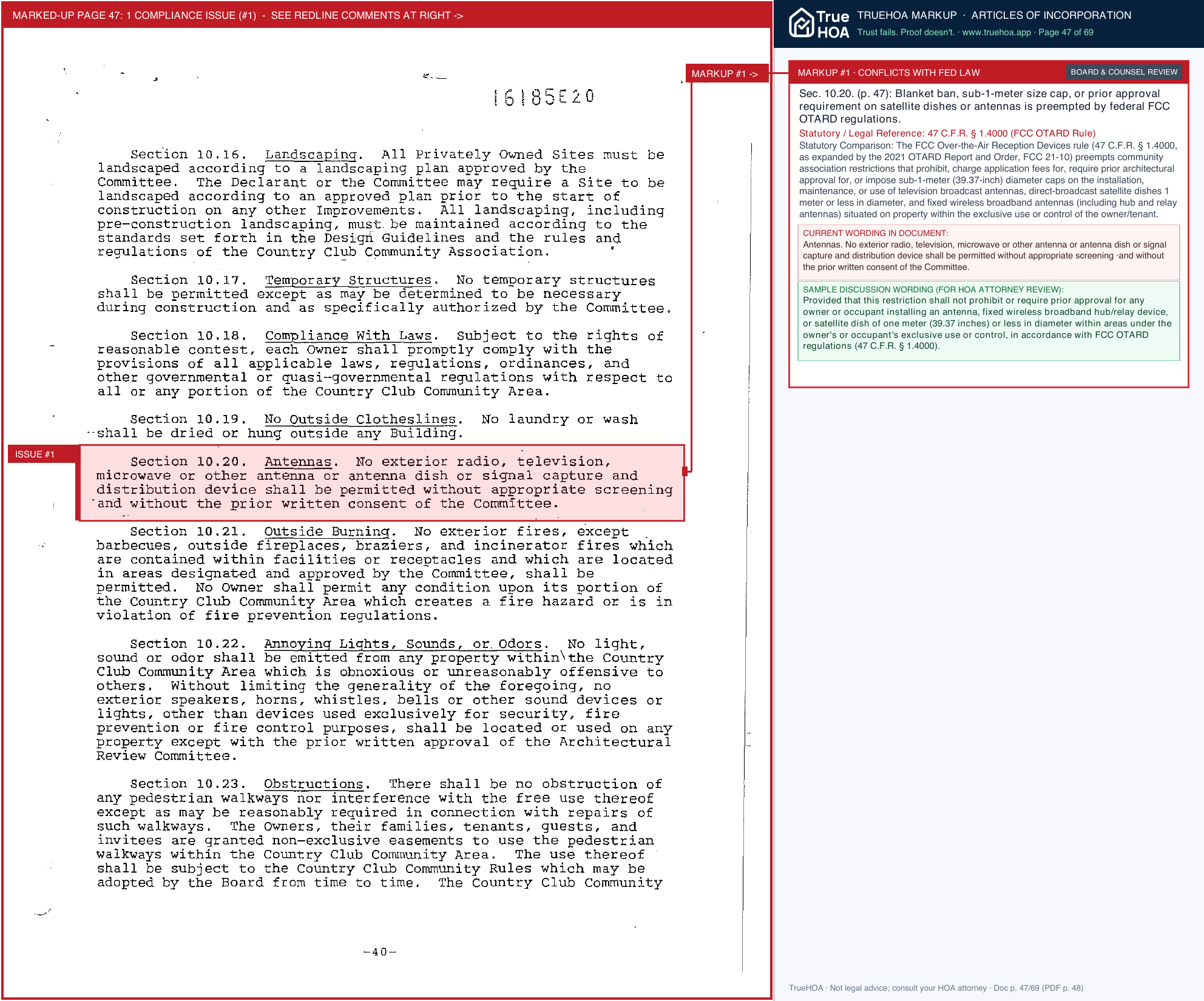 New Albany Country Club Community Association NACCCA Declarations page 47 widened with TrueHOA Crystal AI margin annotations