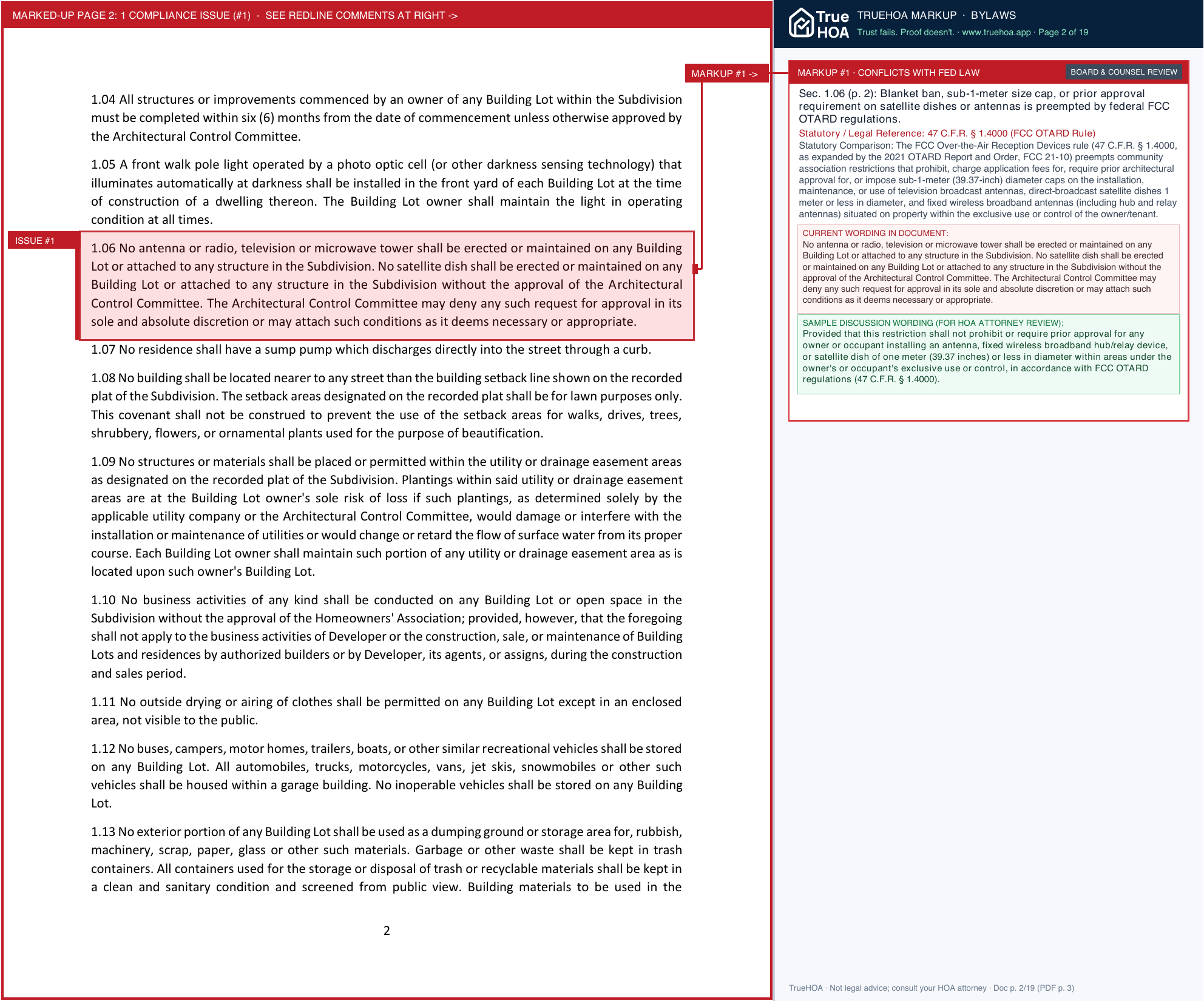 Reserve at Brookside HOA Covenants and By Laws page 2 widened with TrueHOA Crystal AI margin annotations