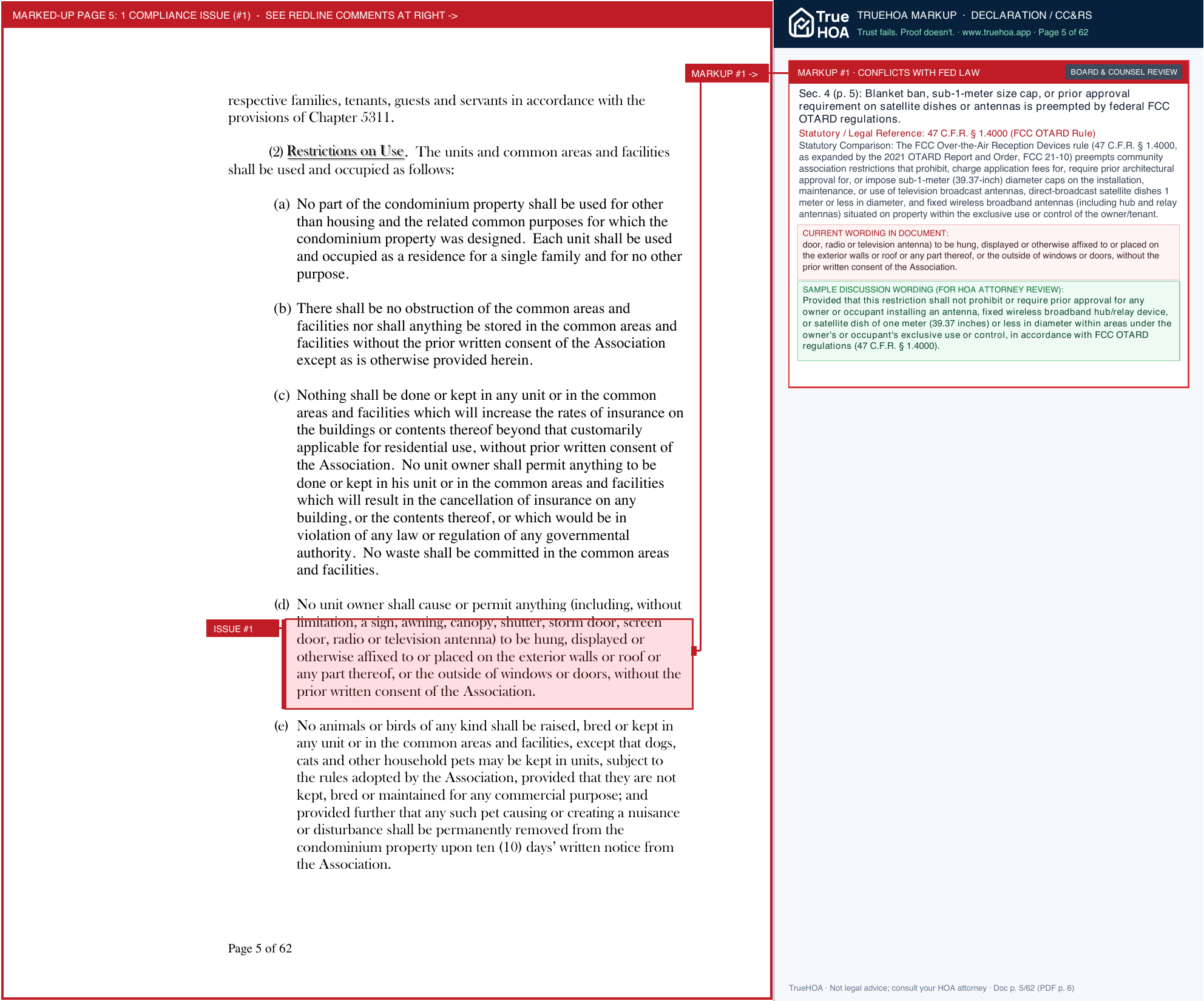 The Ledgewood Association AkitaDeclarations page 5 widened with TrueHOA Crystal AI margin annotations