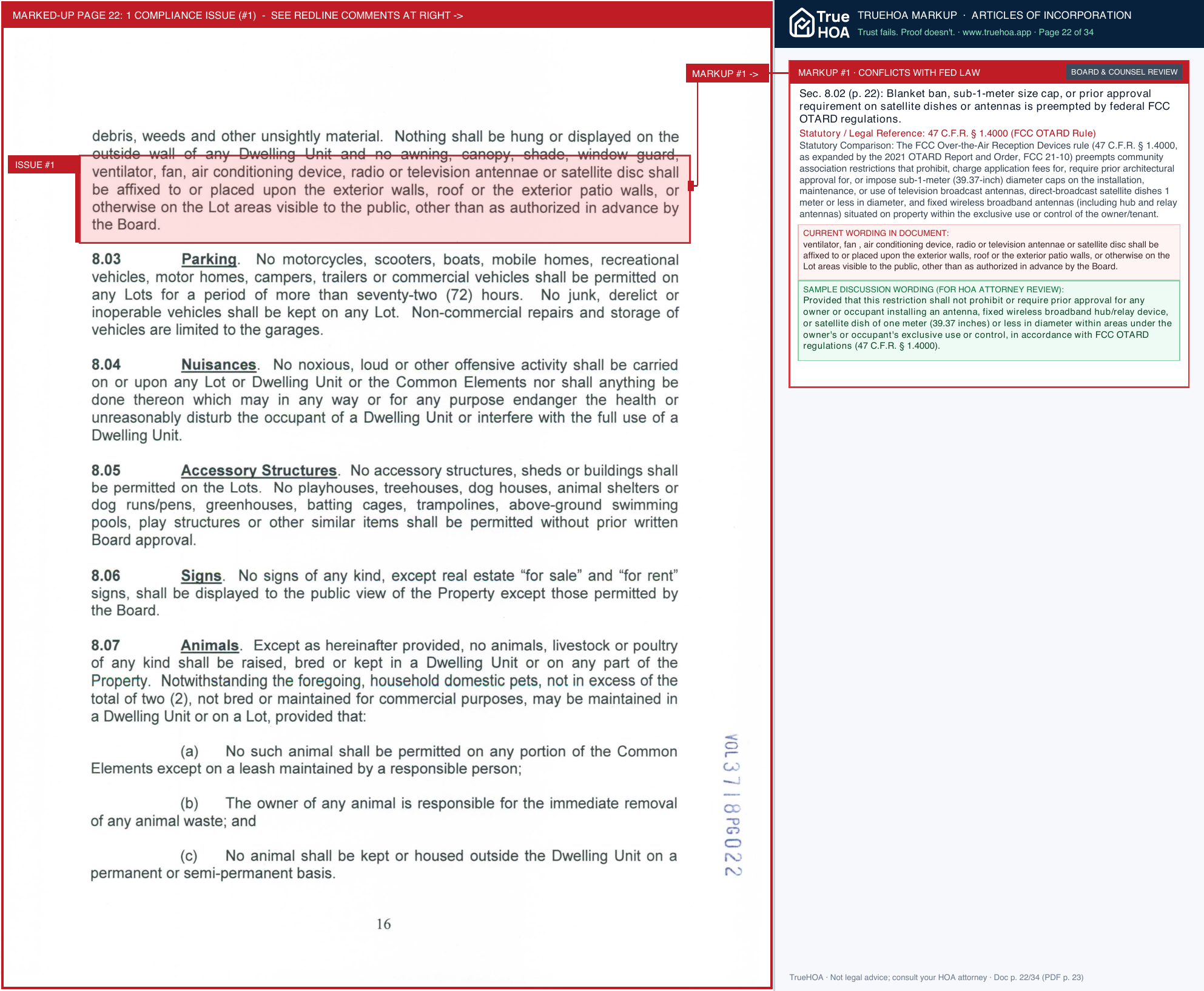 Woods of Beavercreek HOA Woods DeclarationCovenant MasterAmendment page 22 widened with TrueHOA Crystal AI margin annotations