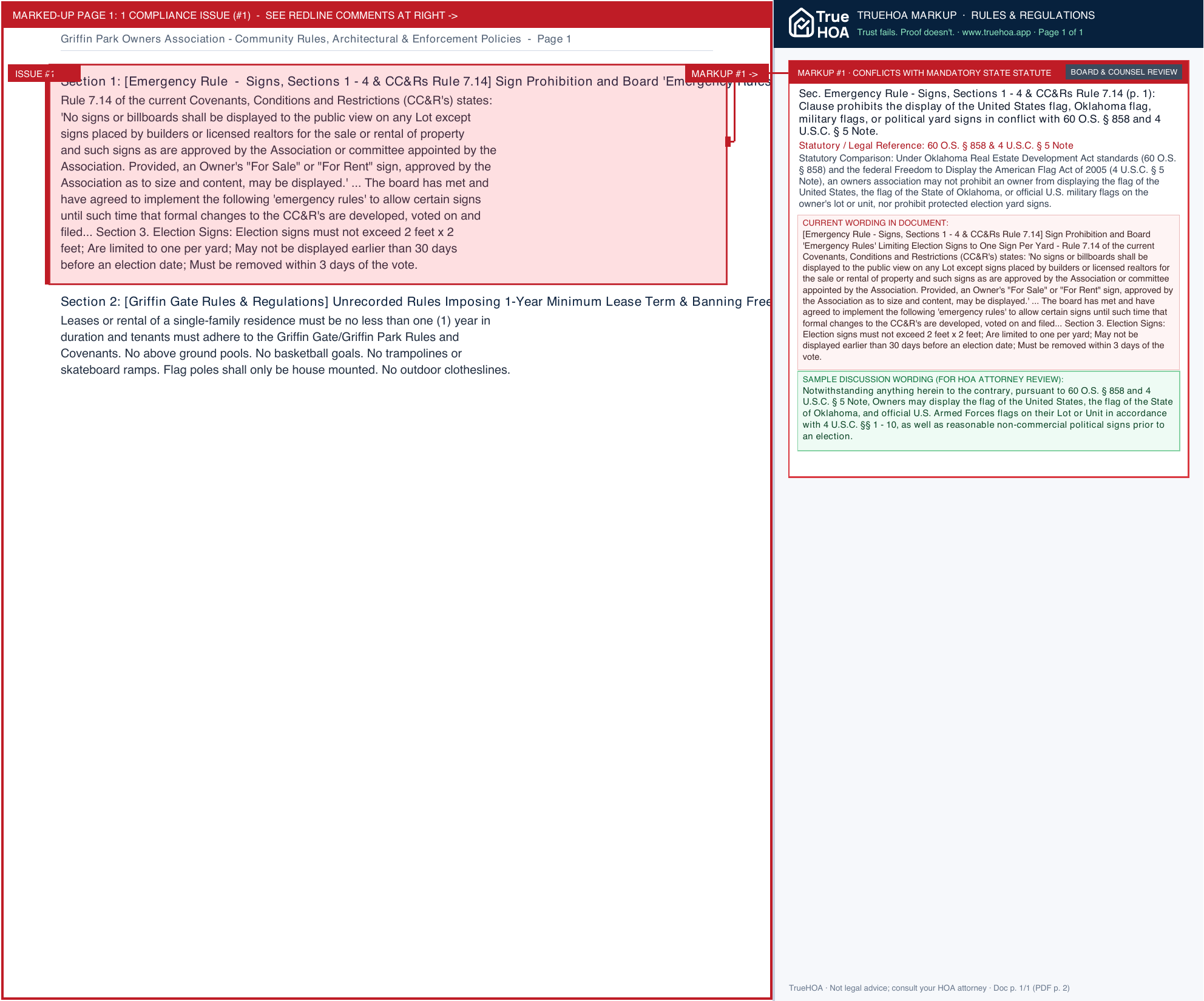 Griffin Park Owners Association Community Rules, Architectural & Enforcement Policies page 1 widened with TrueHOA Crystal AI margin annotations
