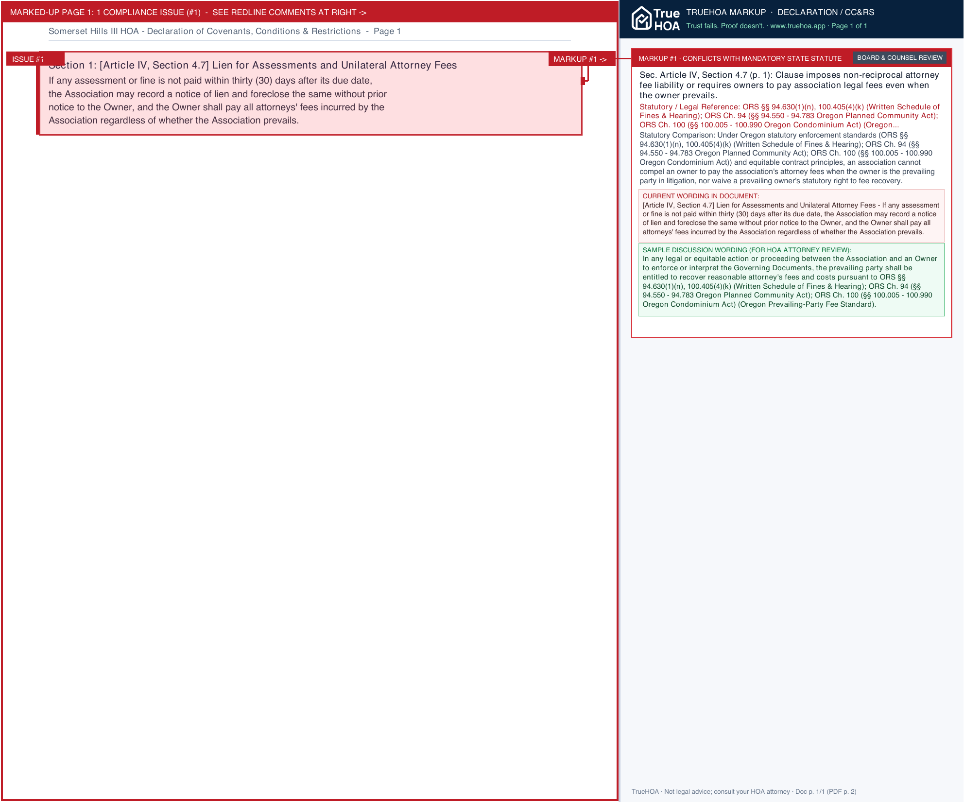 Somerset Hills III HOA Declaration of Covenants, Conditions & Restrictions page 1 widened with TrueHOA Crystal AI margin annotations