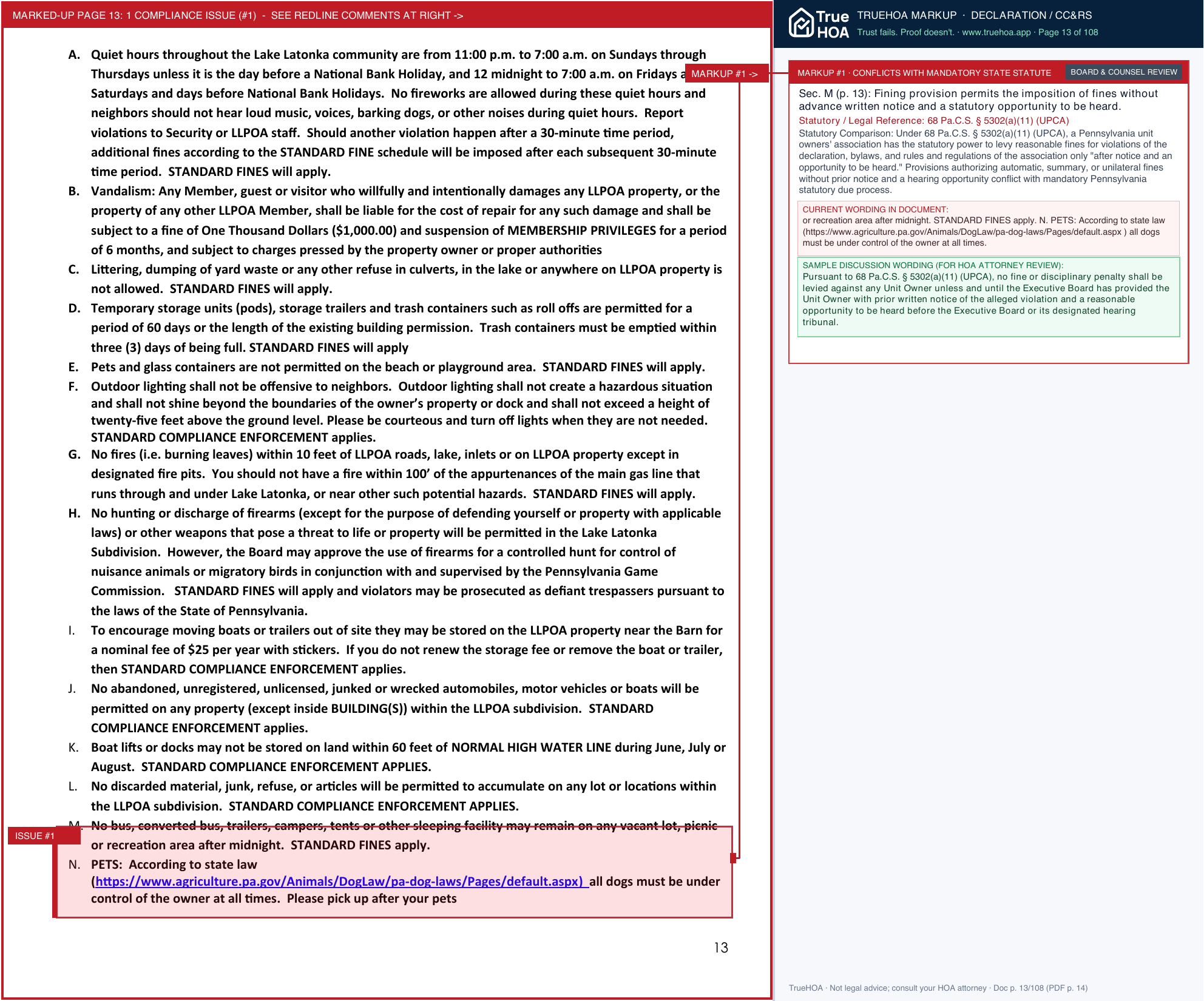 Lake Latonka POA 04 RulesDocument November2022 page 13 widened with TrueHOA Crystal AI margin annotations