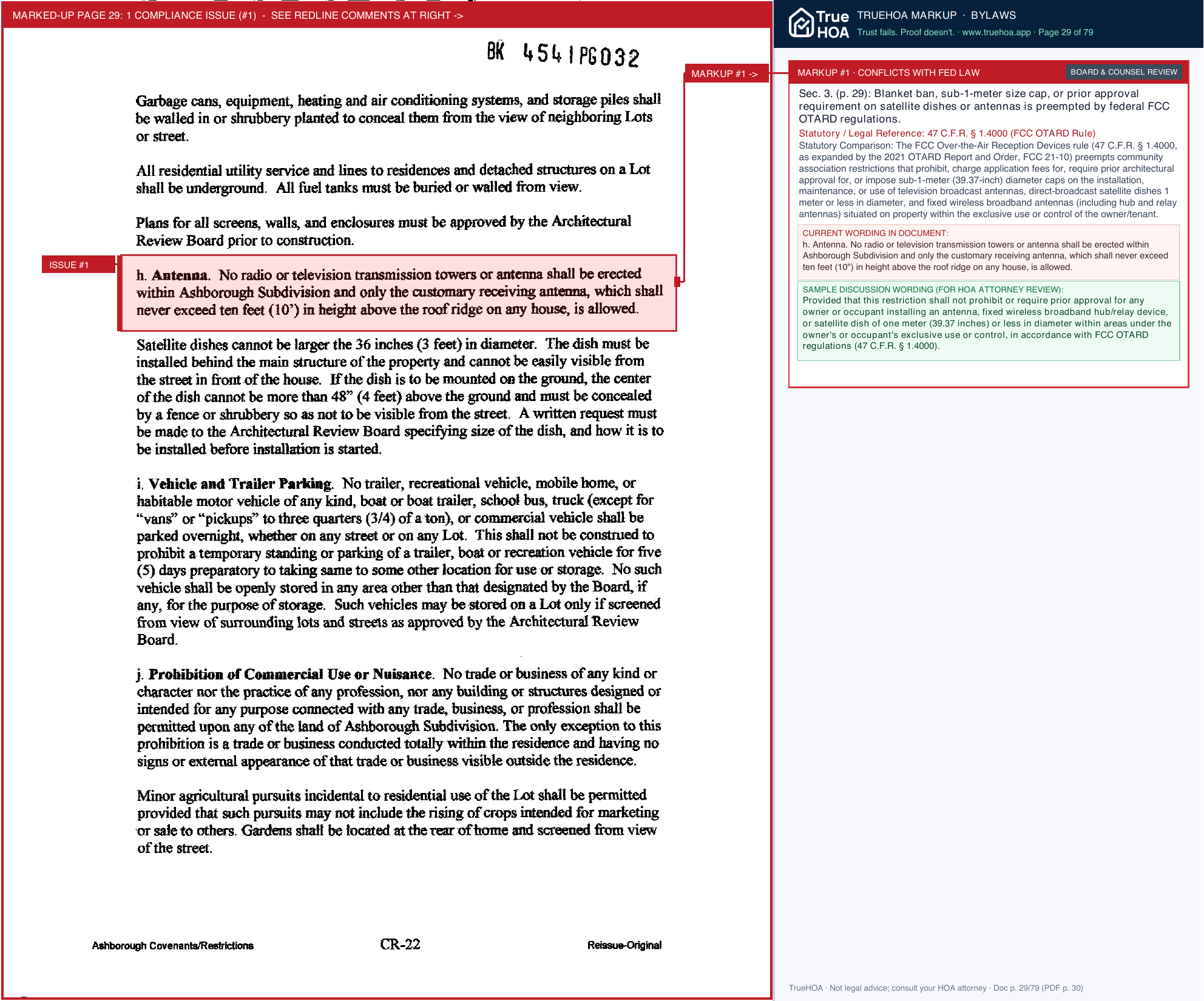 Ashborough Civic Association Covenants & Restrictions and Bylaws page 29 widened with TrueHOA Crystal AI margin annotations
