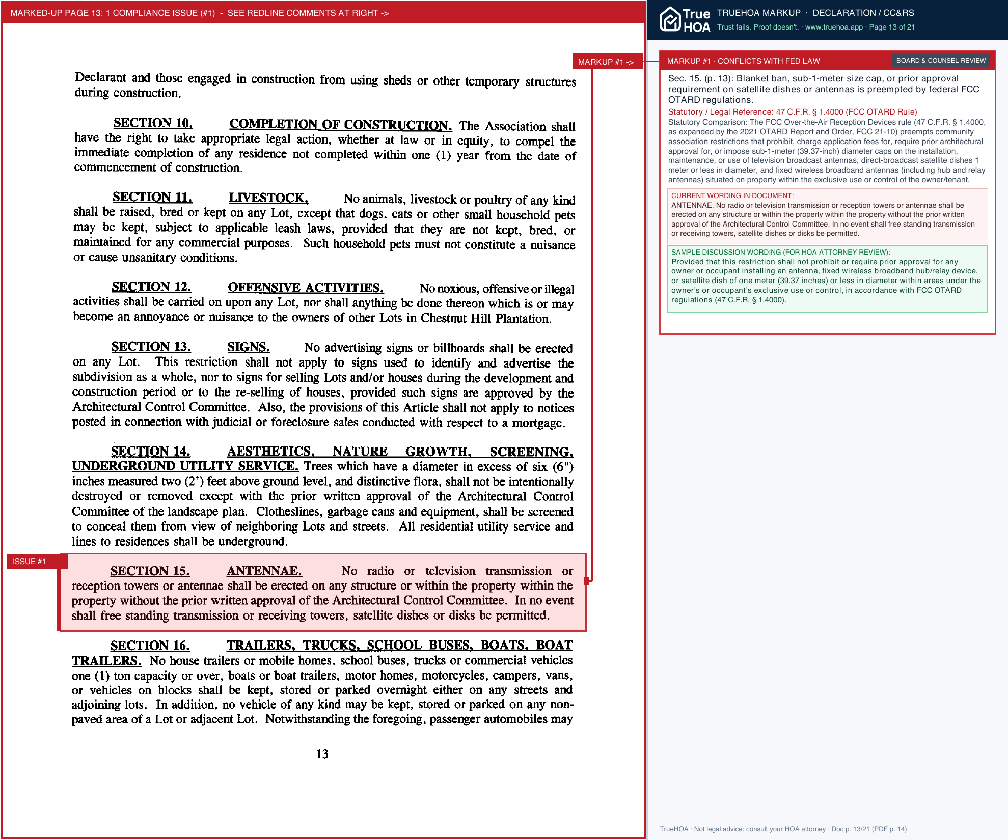 Chestnut Hill Plantation HOA CHP Covenants page 13 widened with TrueHOA Crystal AI margin annotations