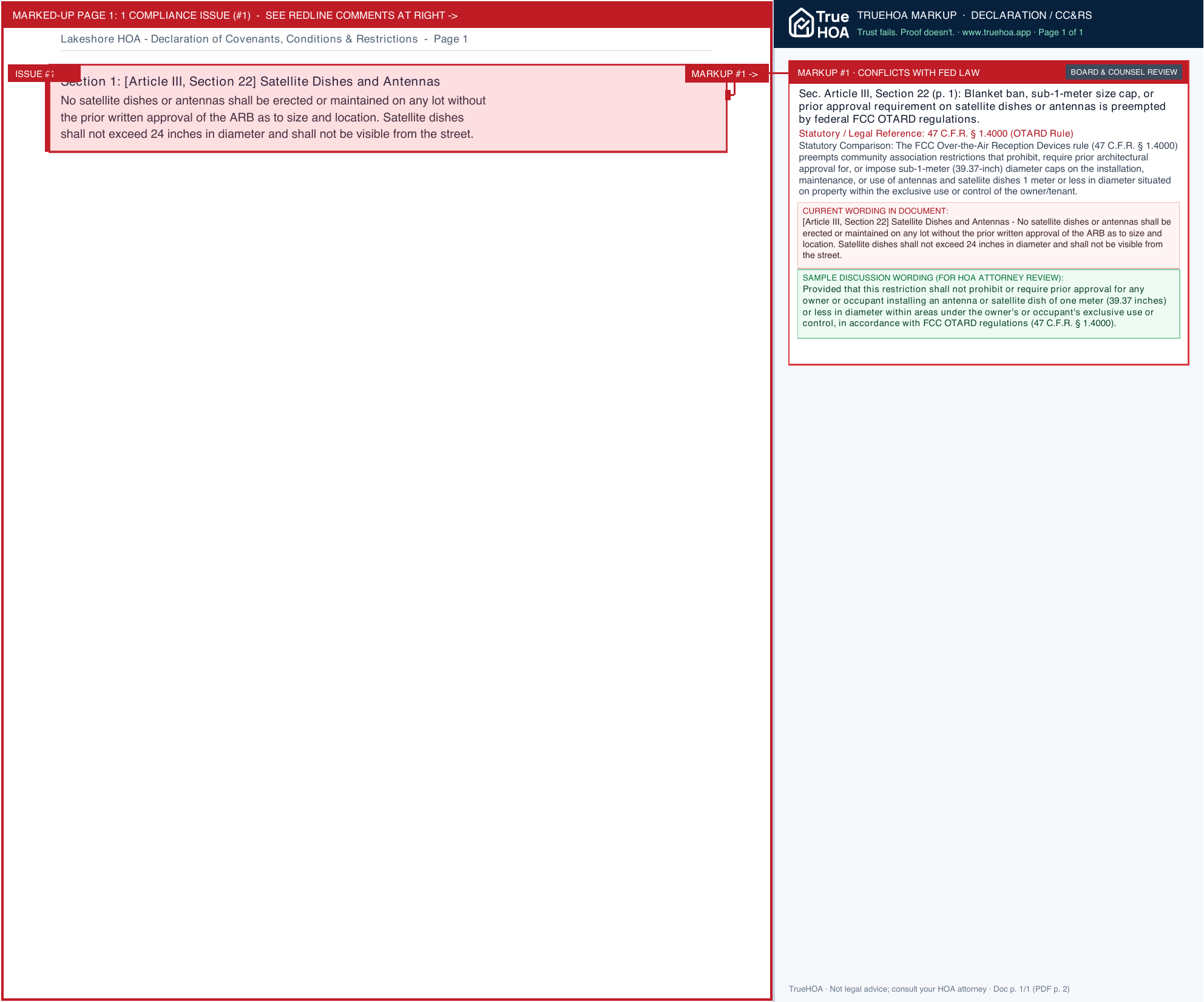 Lakeshore HOA Declaration of Covenants, Conditions & Restrictions page 1 widened with TrueHOA Crystal AI margin annotations