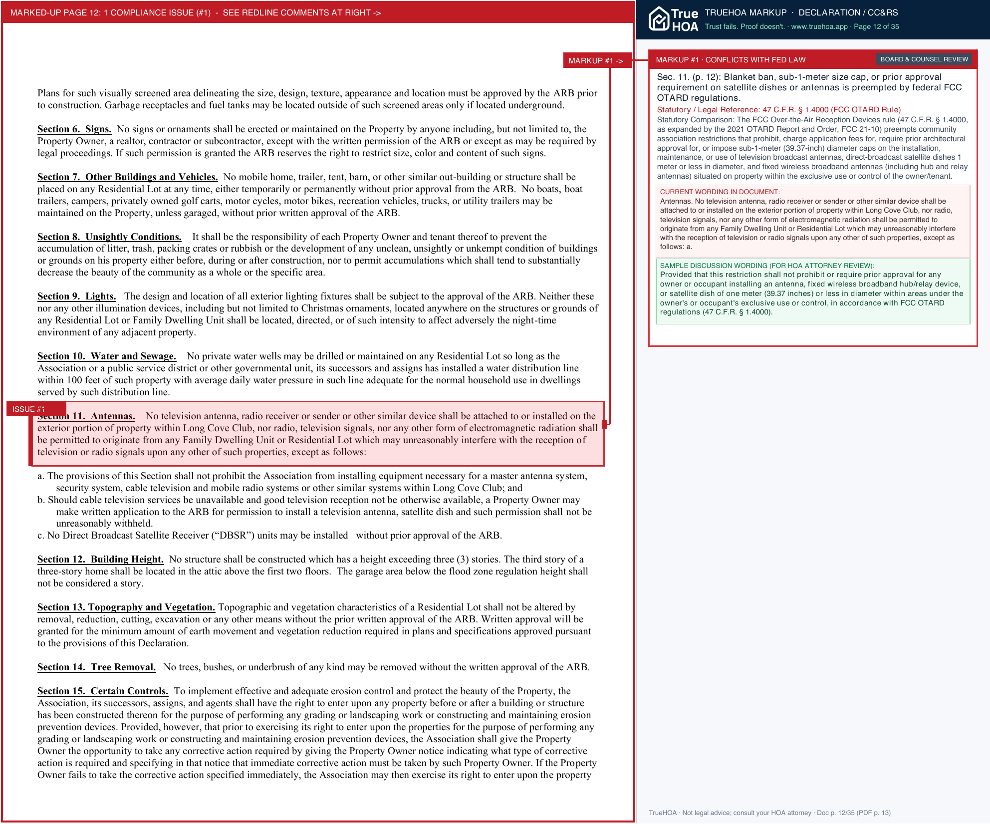 Long Cove Club POA Long Cove Club Covenants Updated July 2026 page 12 widened with TrueHOA Crystal AI margin annotations