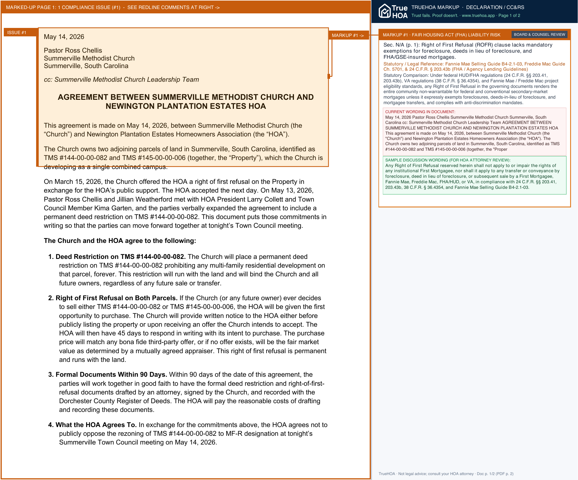 Newington Plantation Estates Association Agreement SMC NPE HOA 2026 05 14 page 1 widened with TrueHOA Crystal AI margin annotations