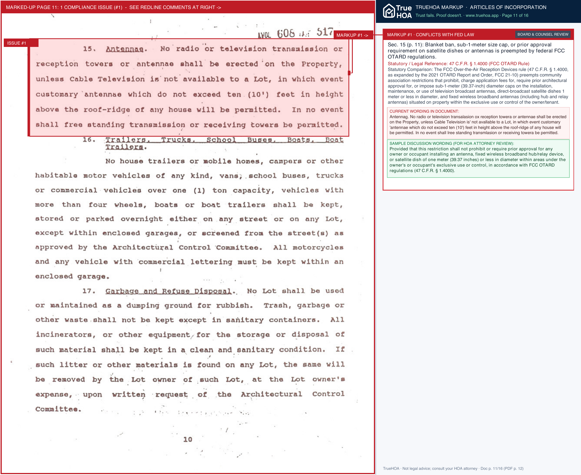 River Oaks HOA Roha Palmetto Plantation Articles Covenants Restrictions page 11 widened with TrueHOA Crystal AI margin annotations