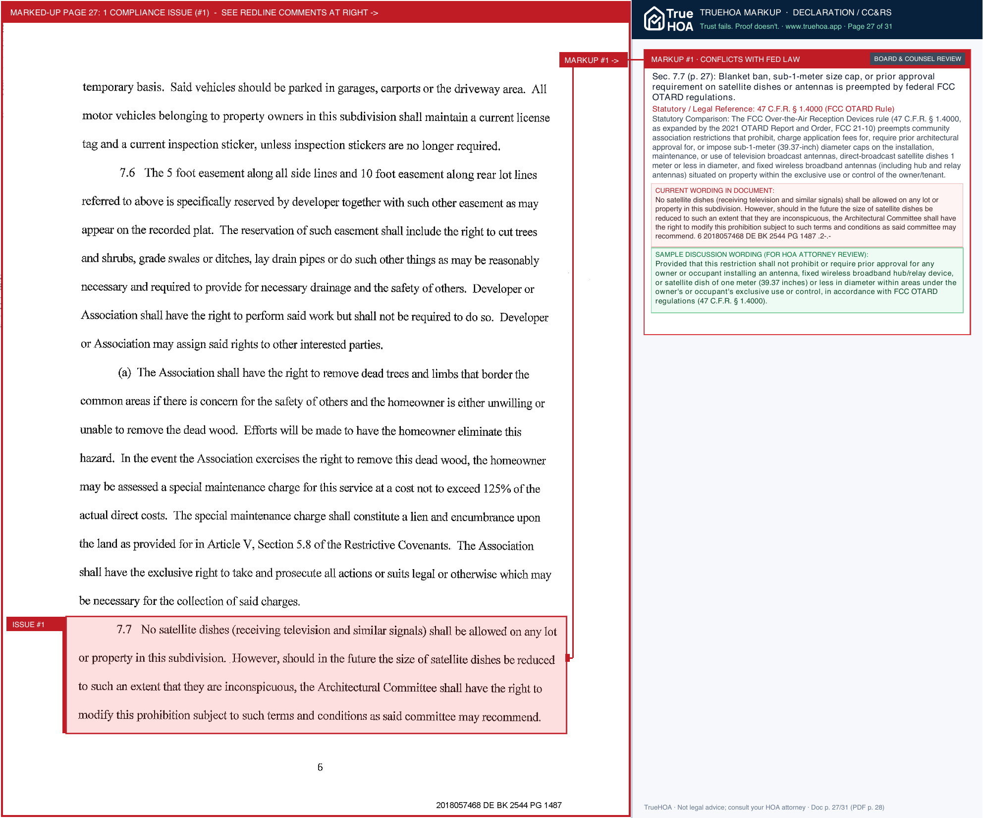 Silverleaf Subdivision HOA Architectural Covenants page 27 widened with TrueHOA Crystal AI margin annotations