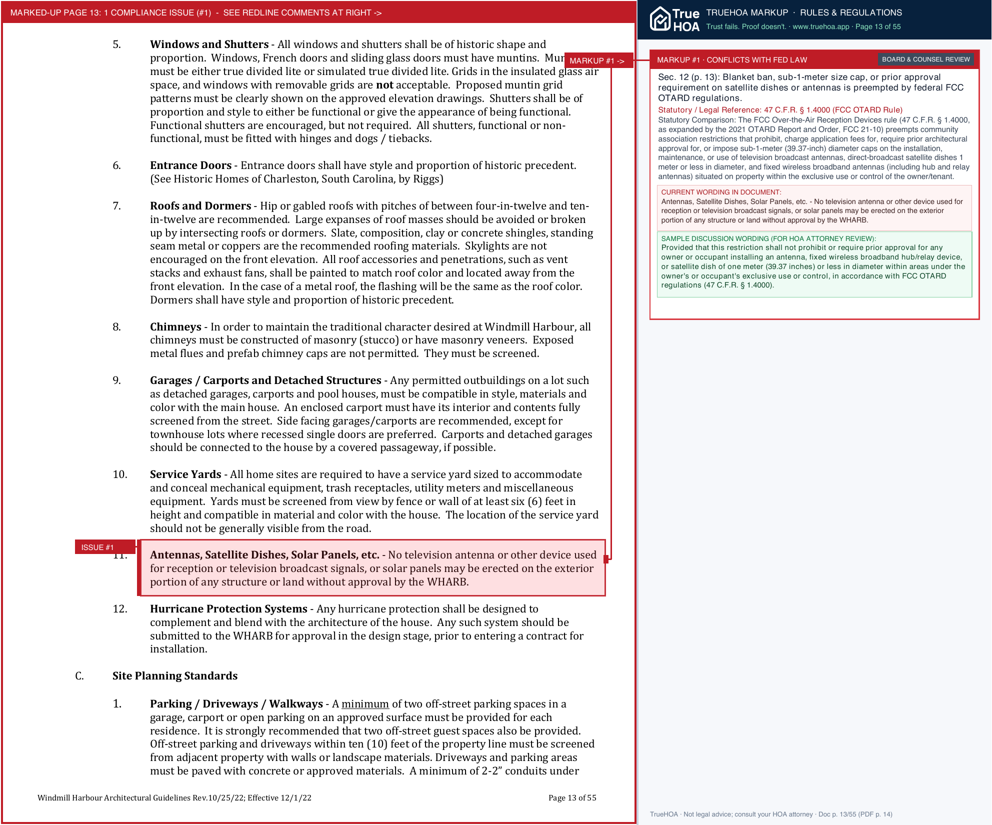 Windmill Harbour Association WHA ARB Guidelines Rev 10 25 22 2 4 1 page 13 widened with TrueHOA Crystal AI margin annotations