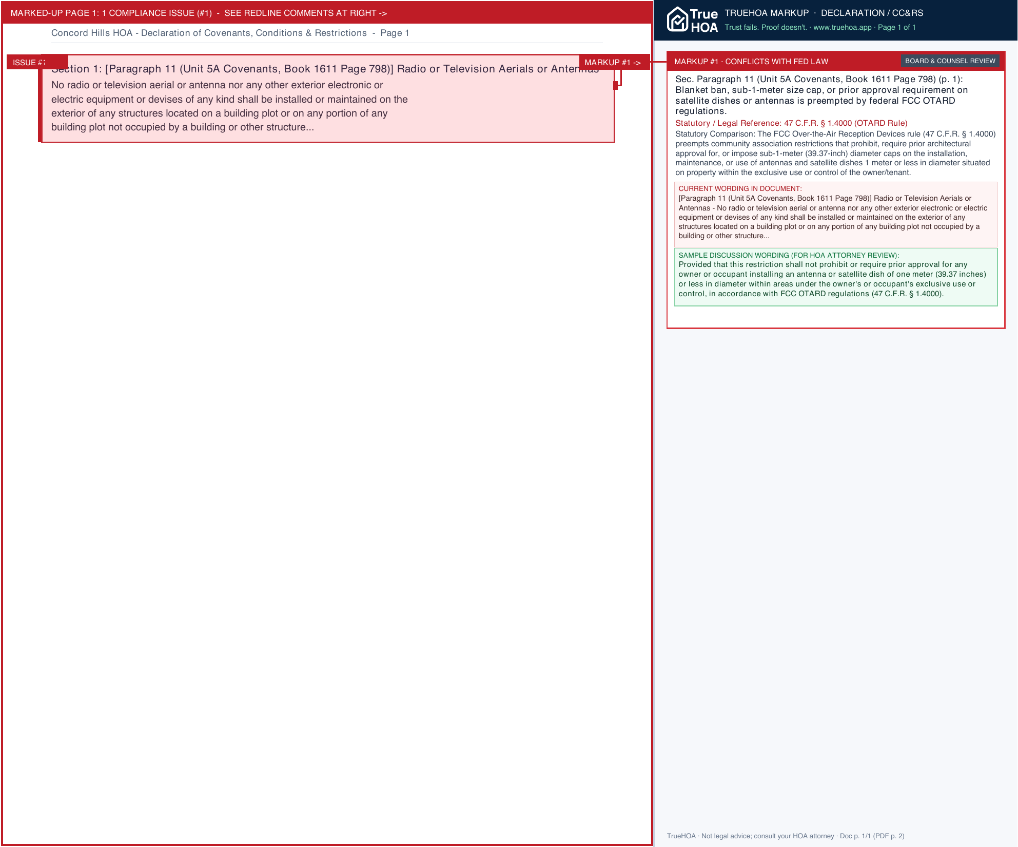 Concord Hills HOA Declaration of Covenants, Conditions & Restrictions page 1 widened with TrueHOA Crystal AI margin annotations