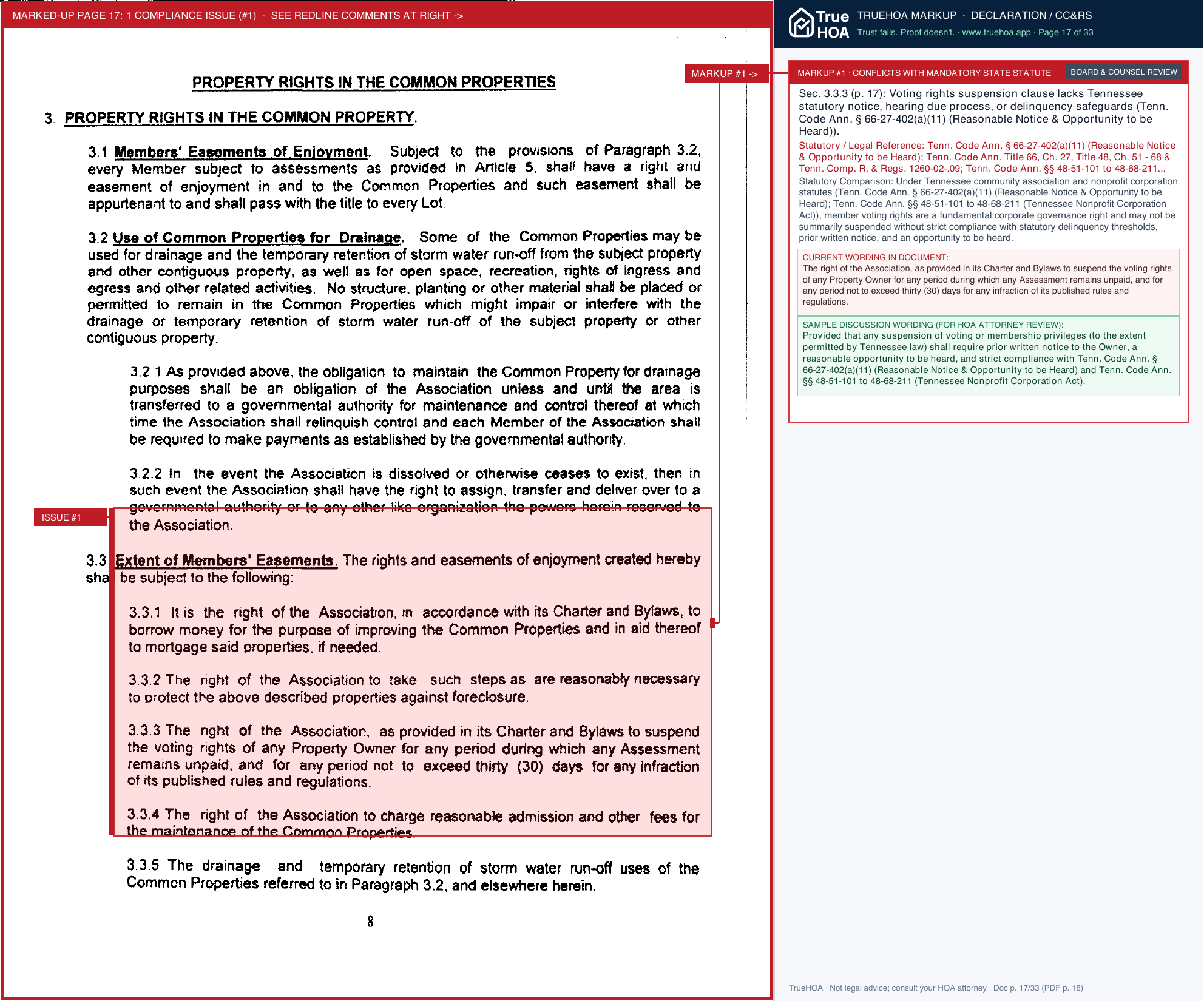 Cumberland Lakes POA Cumberland Lakes Covenants & Restrictions page 17 widened with TrueHOA Crystal AI margin annotations