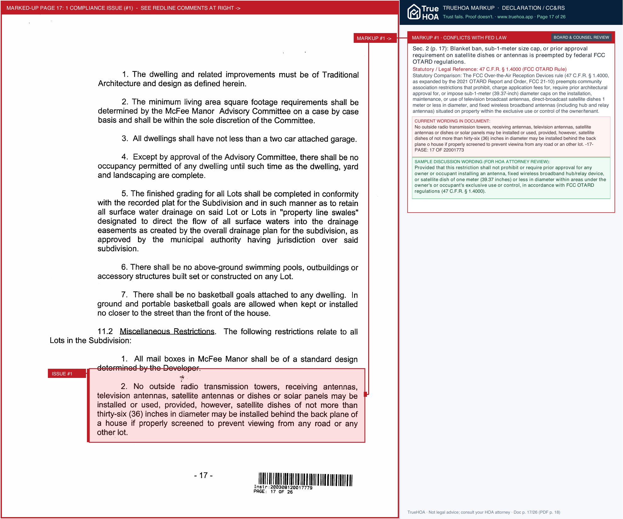 Mcfee Manor HOA McFee Manor Covenants & Restrictions page 17 widened with TrueHOA Crystal AI margin annotations