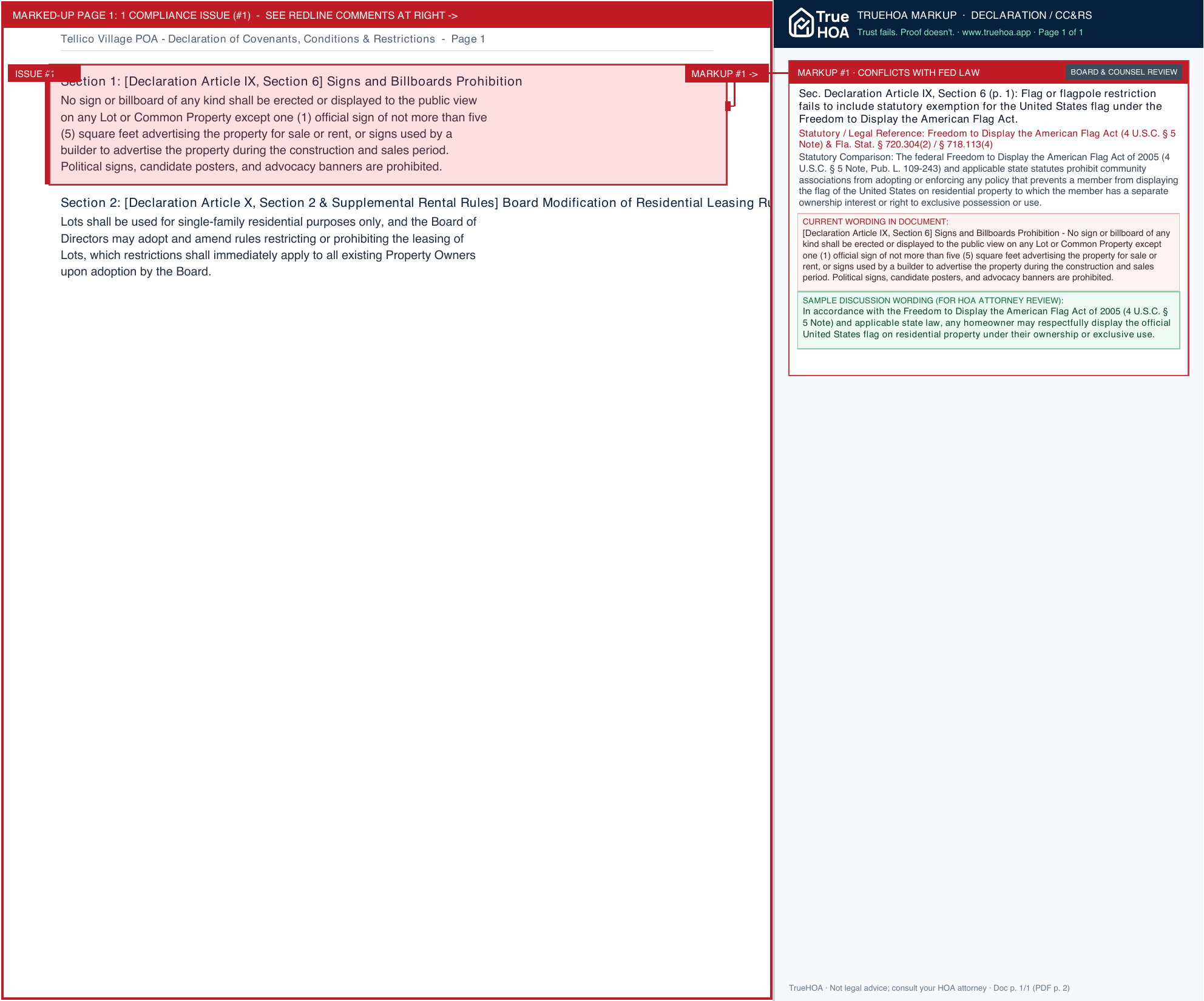 Tellico Village POA Declaration of Covenants, Conditions & Restrictions page 1 widened with TrueHOA Crystal AI margin annotations