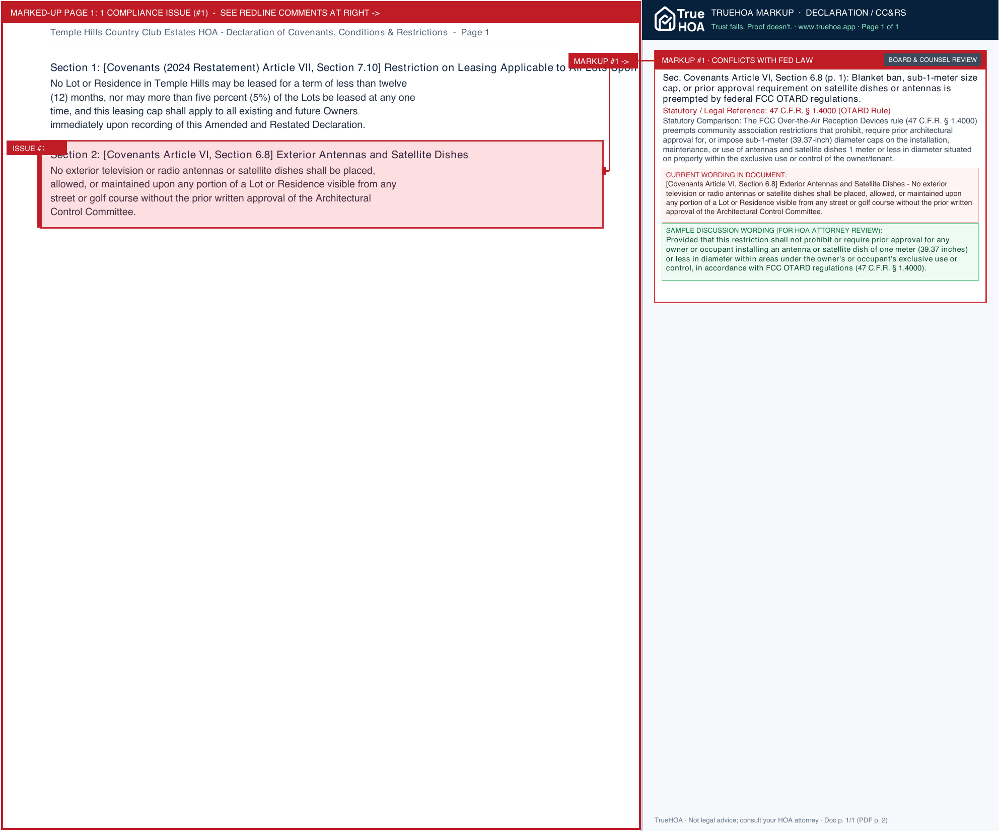 Temple Hills Country Club Estates HOA Declaration of Covenants, Conditions & Restrictions page 1 widened with TrueHOA Crystal AI margin annotations