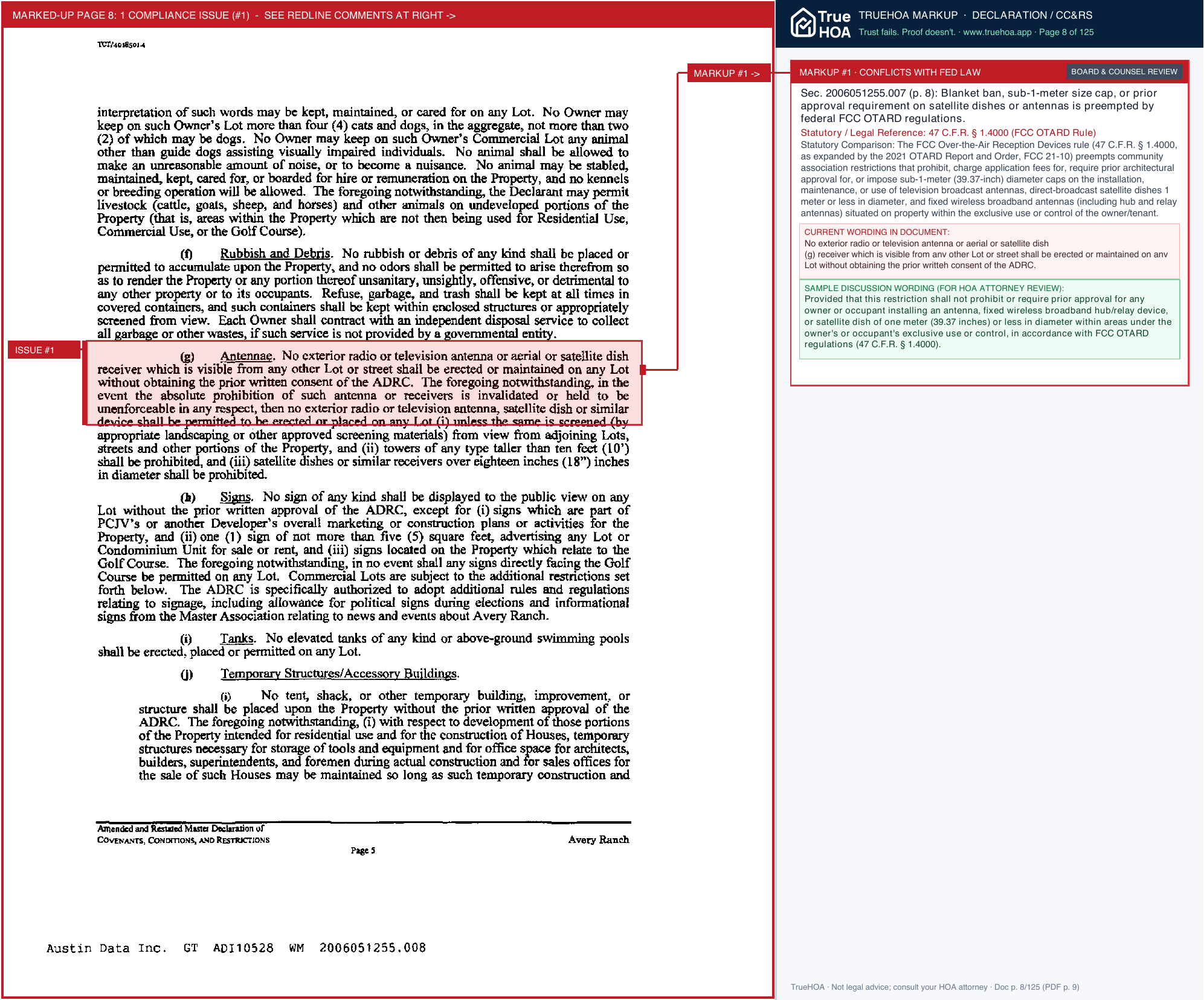 Avery Ranch Owners Association Master Declaration of Covenants, Conditions, and Restrictions page 8 widened with TrueHOA Crystal AI margin annotations
