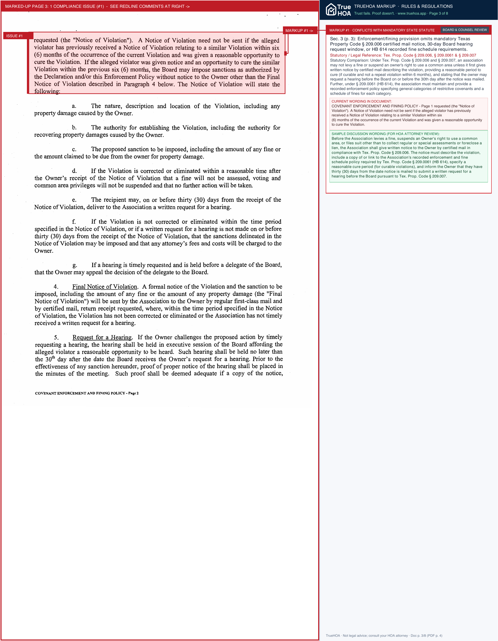 Basswood Village HOA Basswood Village HOA Covenant Enforcement and Fining Policy.sflb.ashx page 3 widened with TrueHOA Crystal AI margin annotations