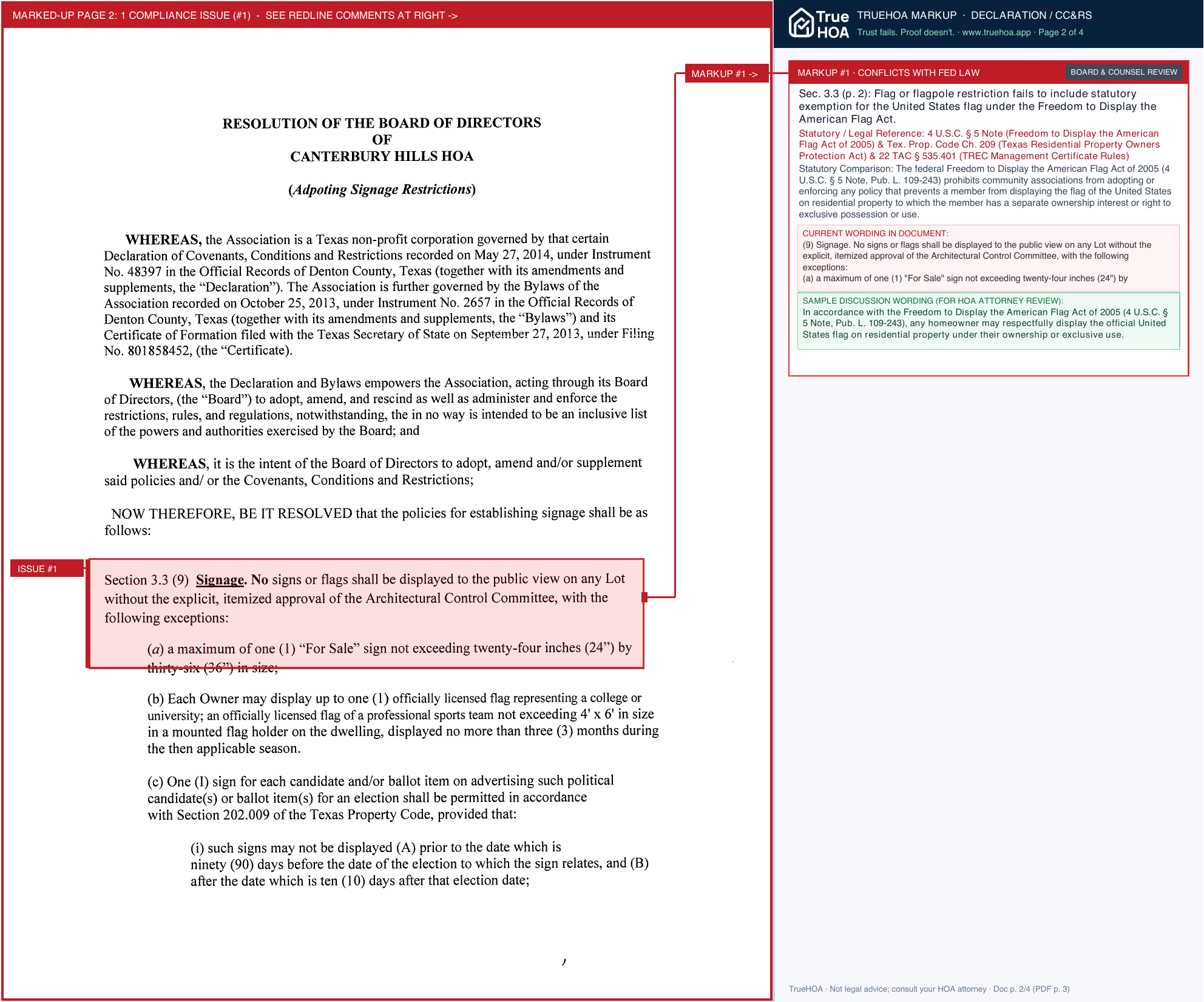 Canterbury Hills HOA Resolution of The Board of Directors of Canterbury Hills Adopting Signage Restrictions.sflb.ashx page 2 widened with TrueHOA Crystal AI margin annotations