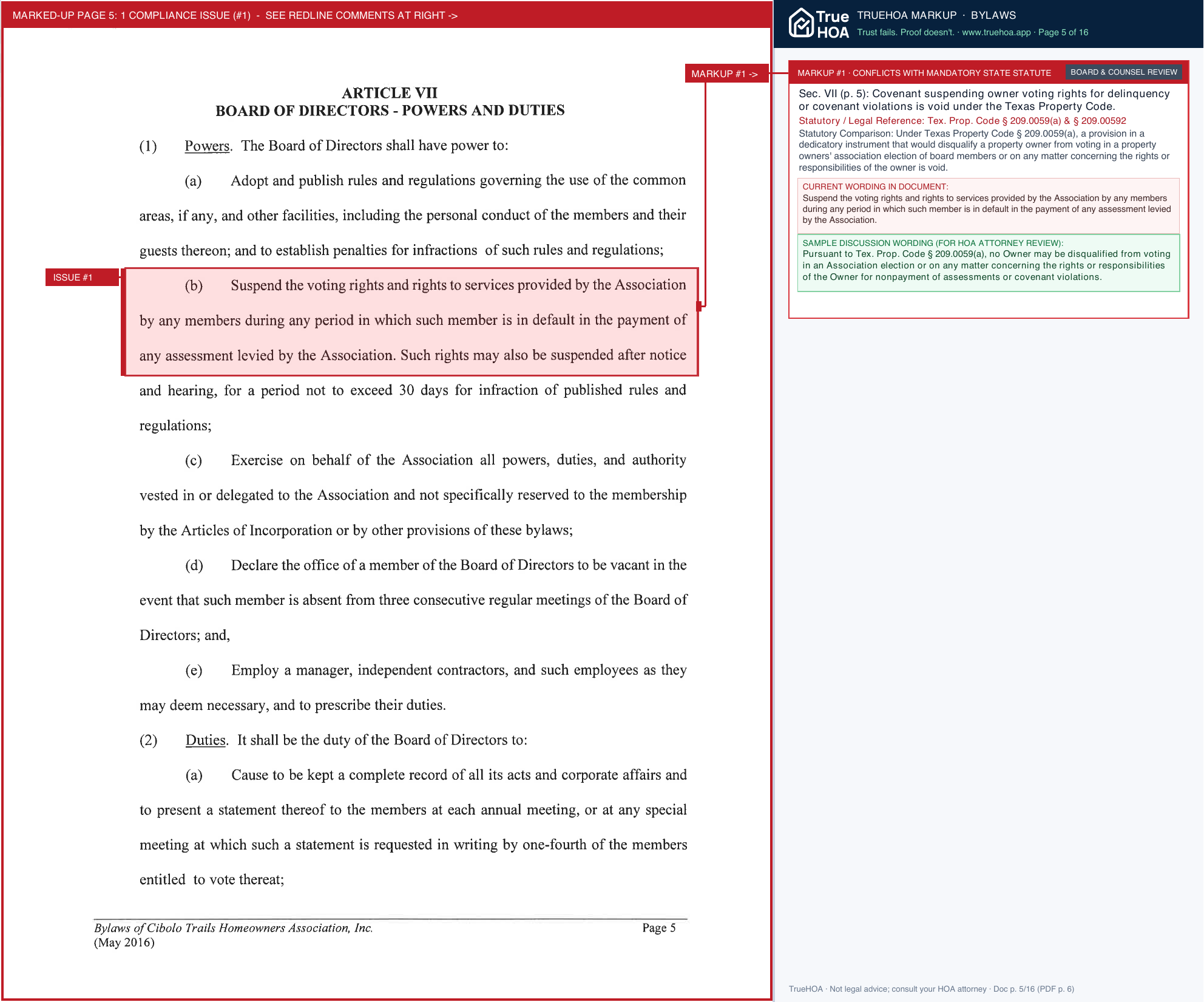 Cibolo Trails HOA Access ByLaws page 5 widened with TrueHOA Crystal AI margin annotations