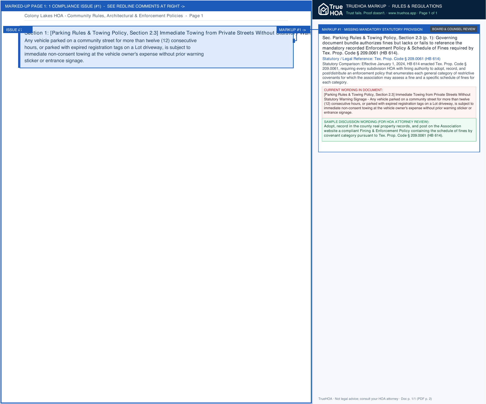 Colony Lakes HOA Community Rules, Architectural & Enforcement Policies page 1 widened with TrueHOA Crystal AI margin annotations