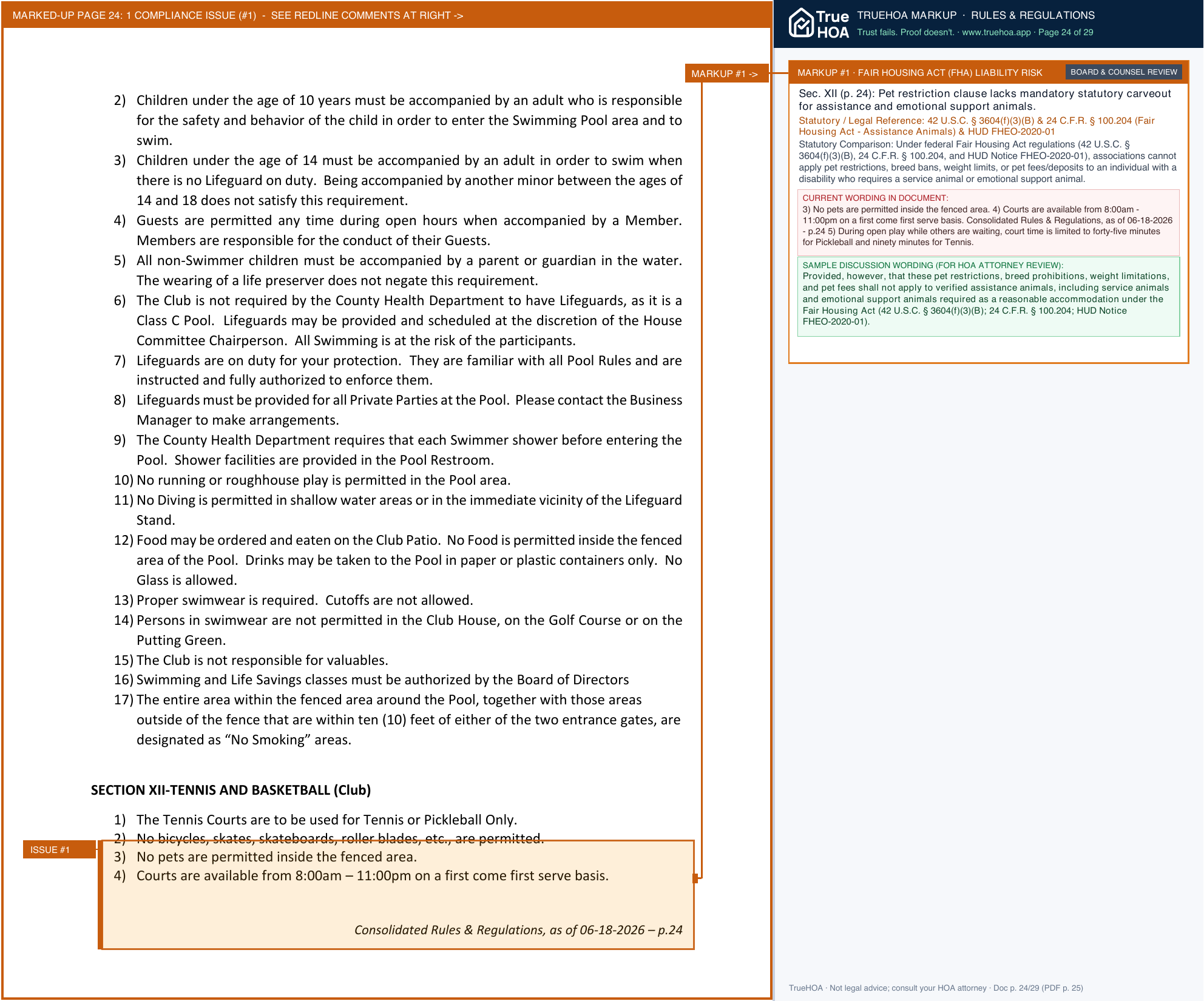 Emerald Bay Club & POA Consolidated rules and regulations as of 06 18 2026 page 24 widened with TrueHOA Crystal AI margin annotations