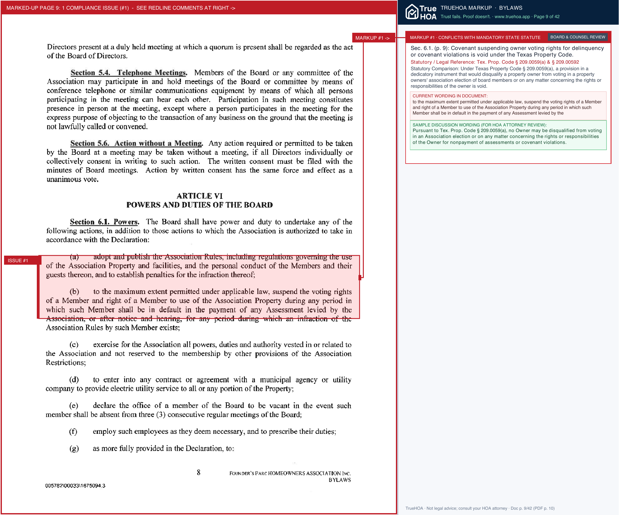 Founder's Parc HOA Recorded Bylaws from CCRs.sflb.ashx page 9 widened with TrueHOA Crystal AI margin annotations
