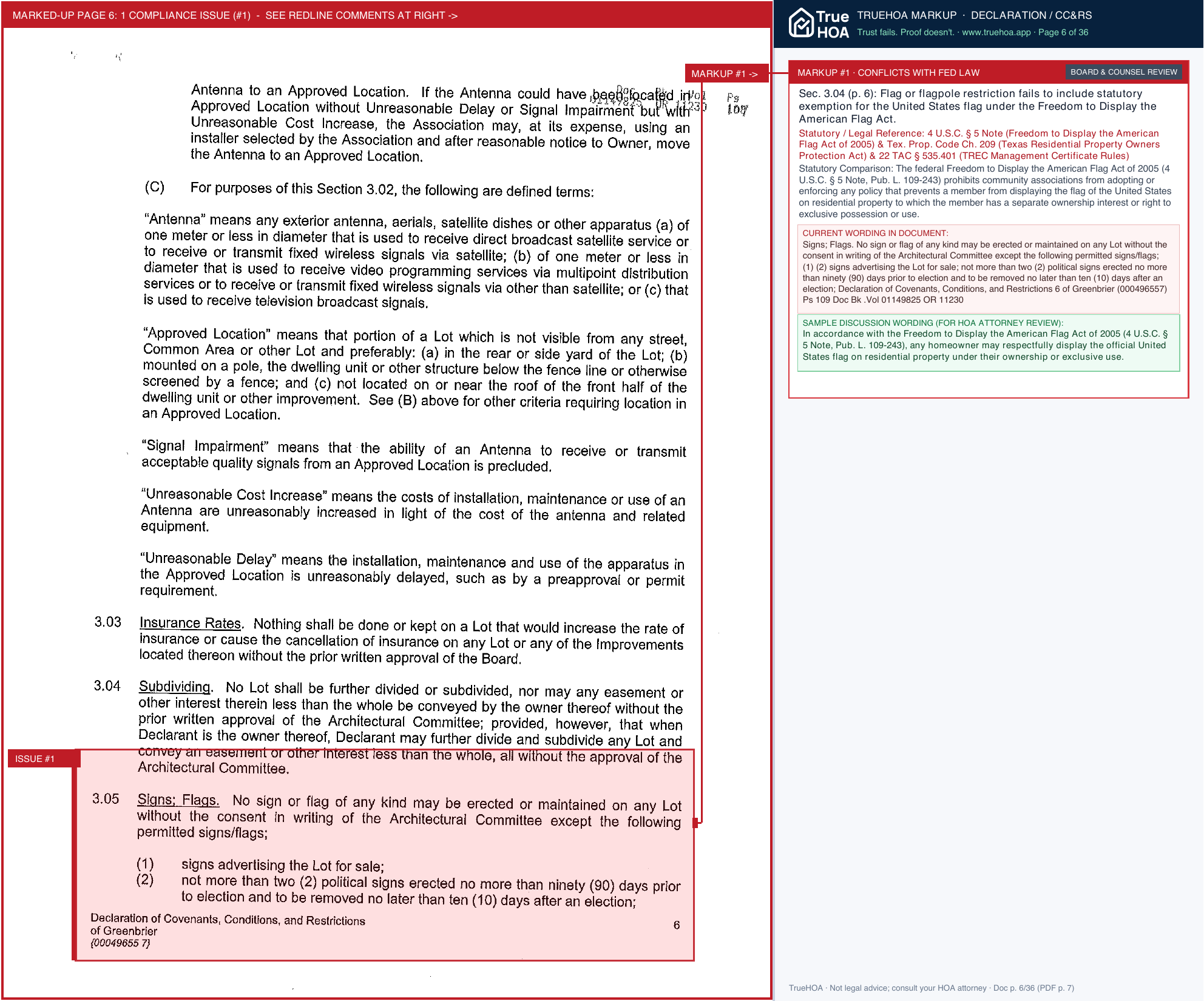 Greenbrier HOA Greenbrier Deed Restrictions 282242 page 6 widened with TrueHOA Crystal AI margin annotations