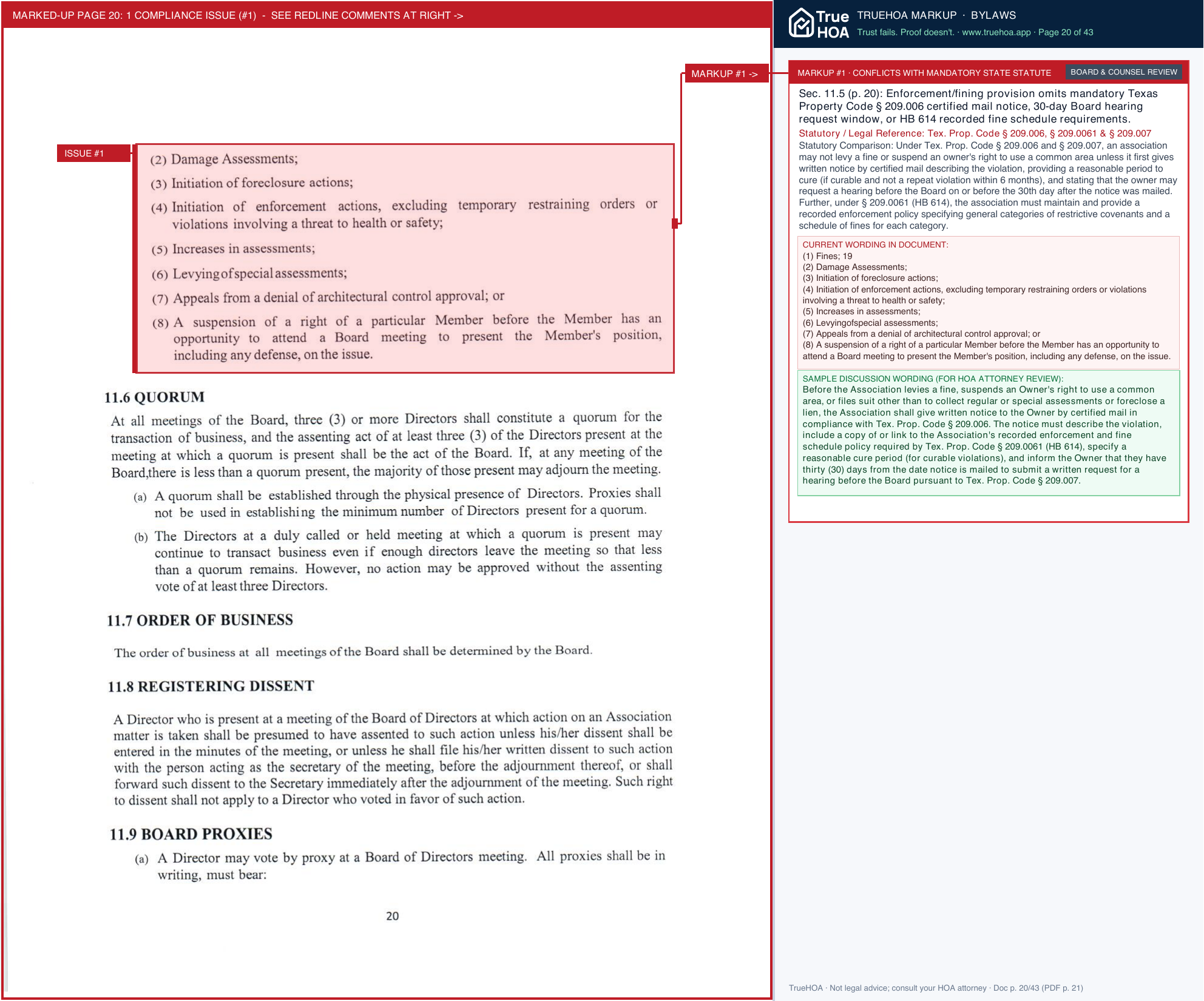 High Point Estates HOA HPE HOA Bylaws page 20 widened with TrueHOA Crystal AI margin annotations