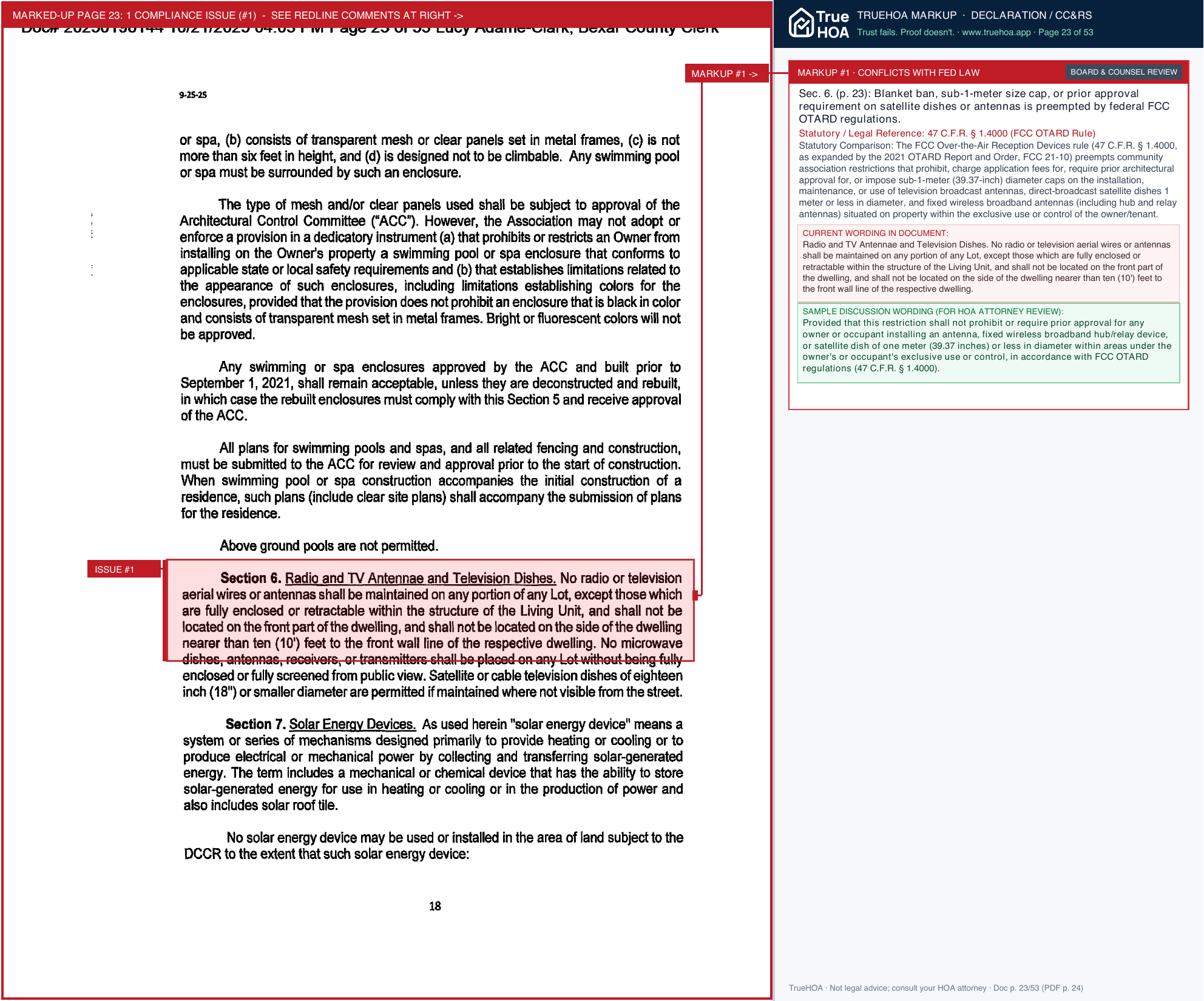 Highlands Ranch HOA Declaration of Covenants, Conditions and Restrictions page 23 widened with TrueHOA Crystal AI margin annotations