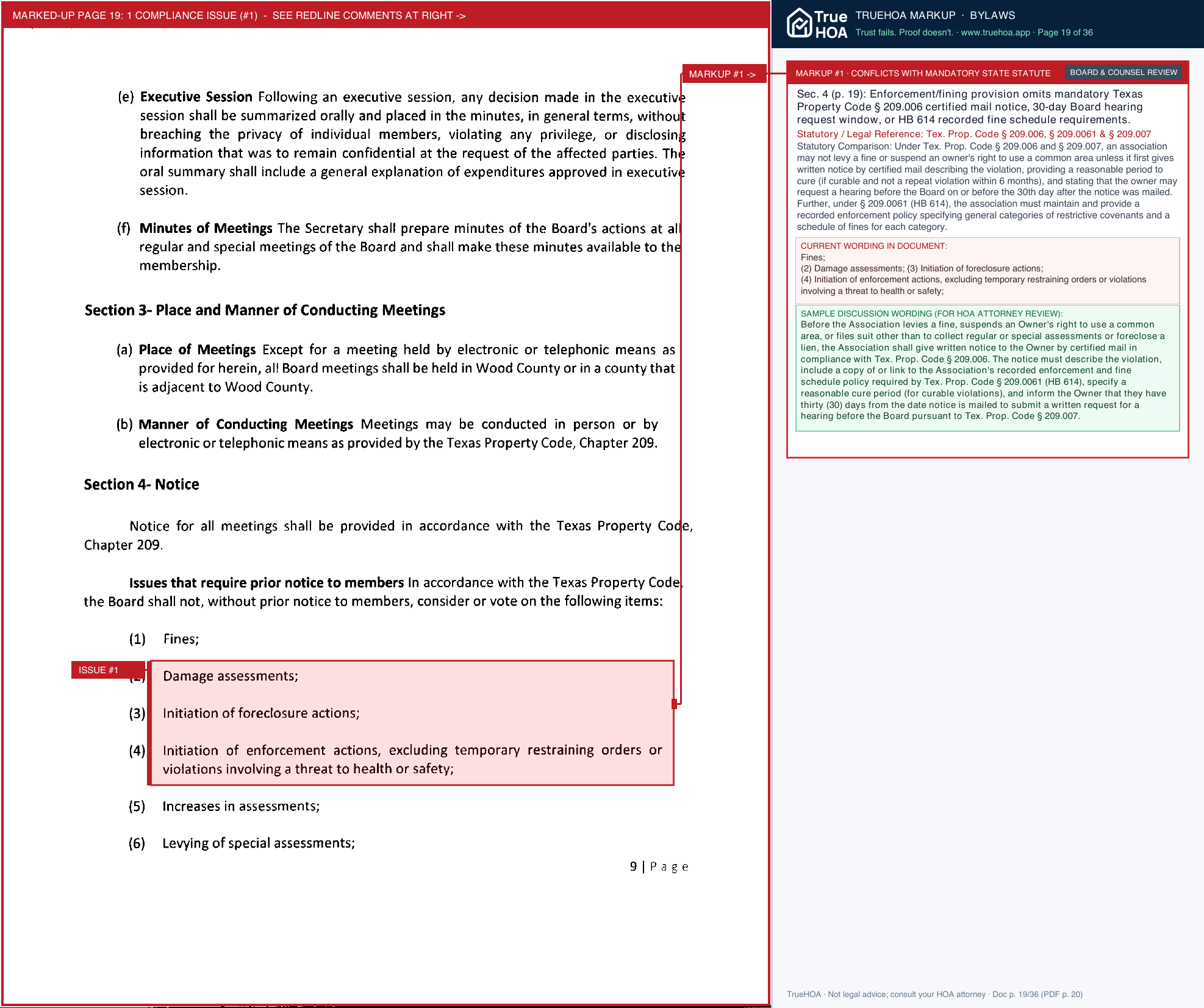 Holly Lake Ranch Association 4. Bylaws OCR Searchable page 19 widened with TrueHOA Crystal AI margin annotations