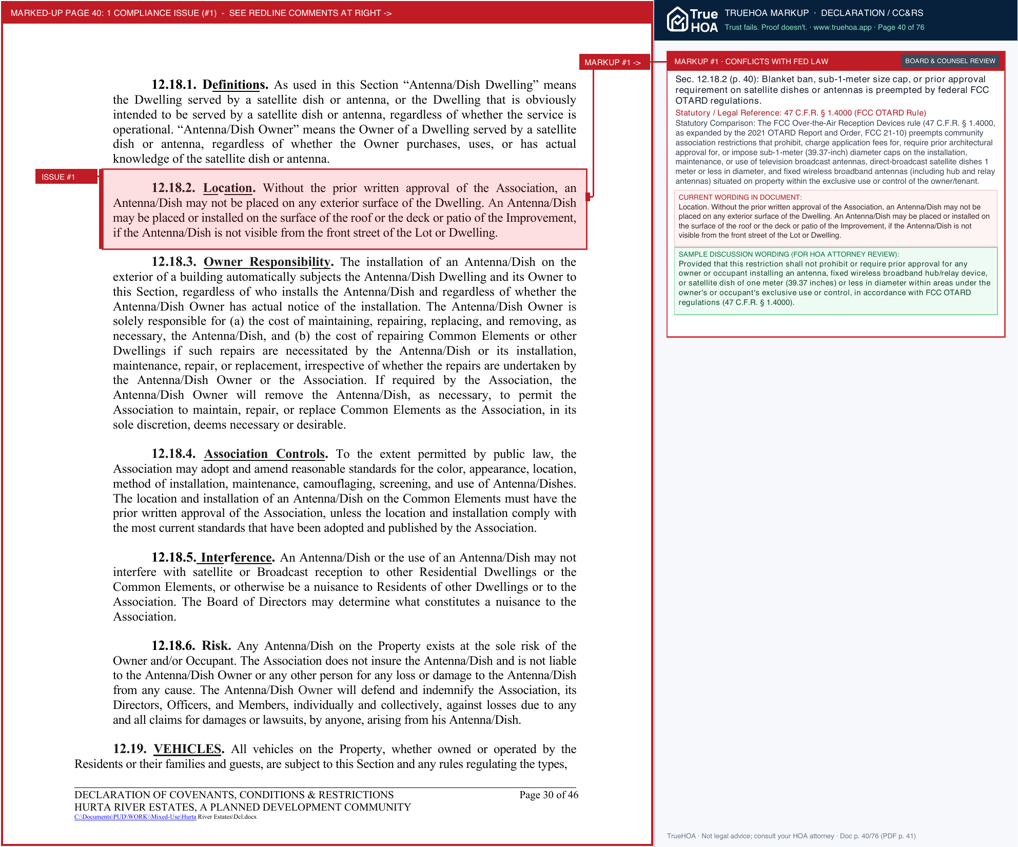 Hurta River Estates HOA Hre Declaration Of Covenants Conditions Restrictions 2024 page 40 widened with TrueHOA Crystal AI margin annotations