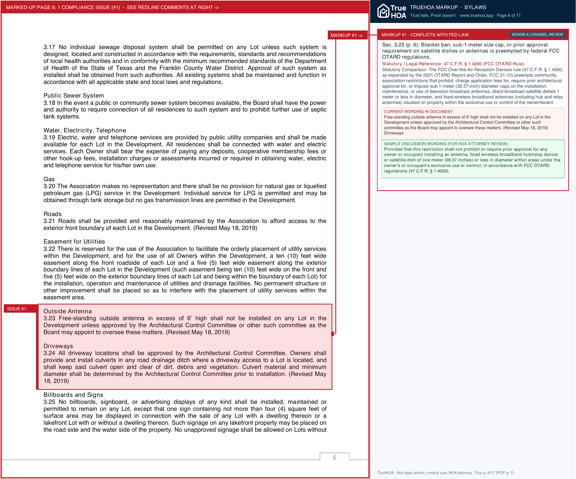 King's Country POA Covenants & Bylaws Master page 6 widened with TrueHOA Crystal AI margin annotations