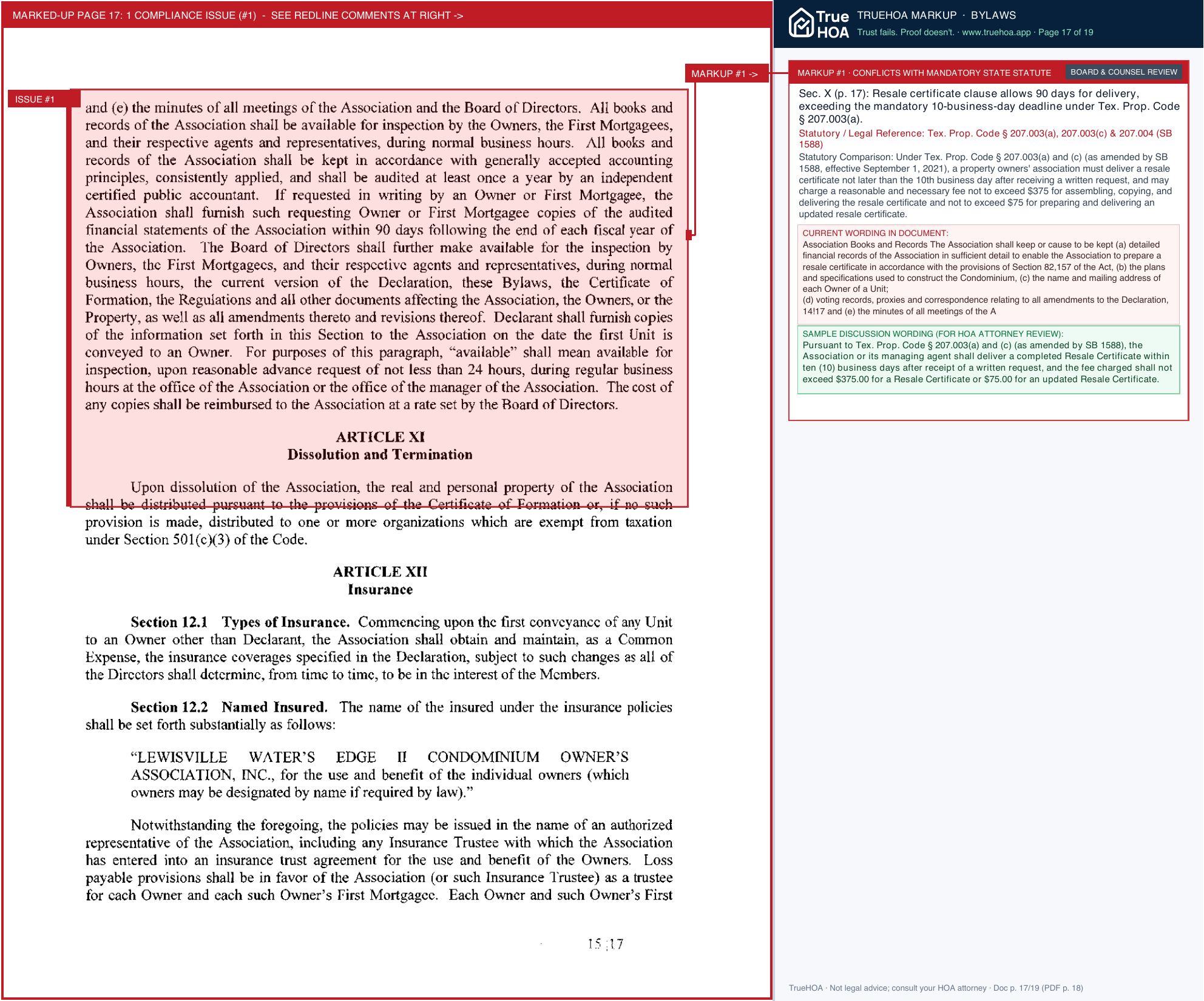 Lewisville Waters Edge II Condominium Association Recorded Bylaws LWE II compressed.sflb.ashx page 17 widened with TrueHOA Crystal AI margin annotations