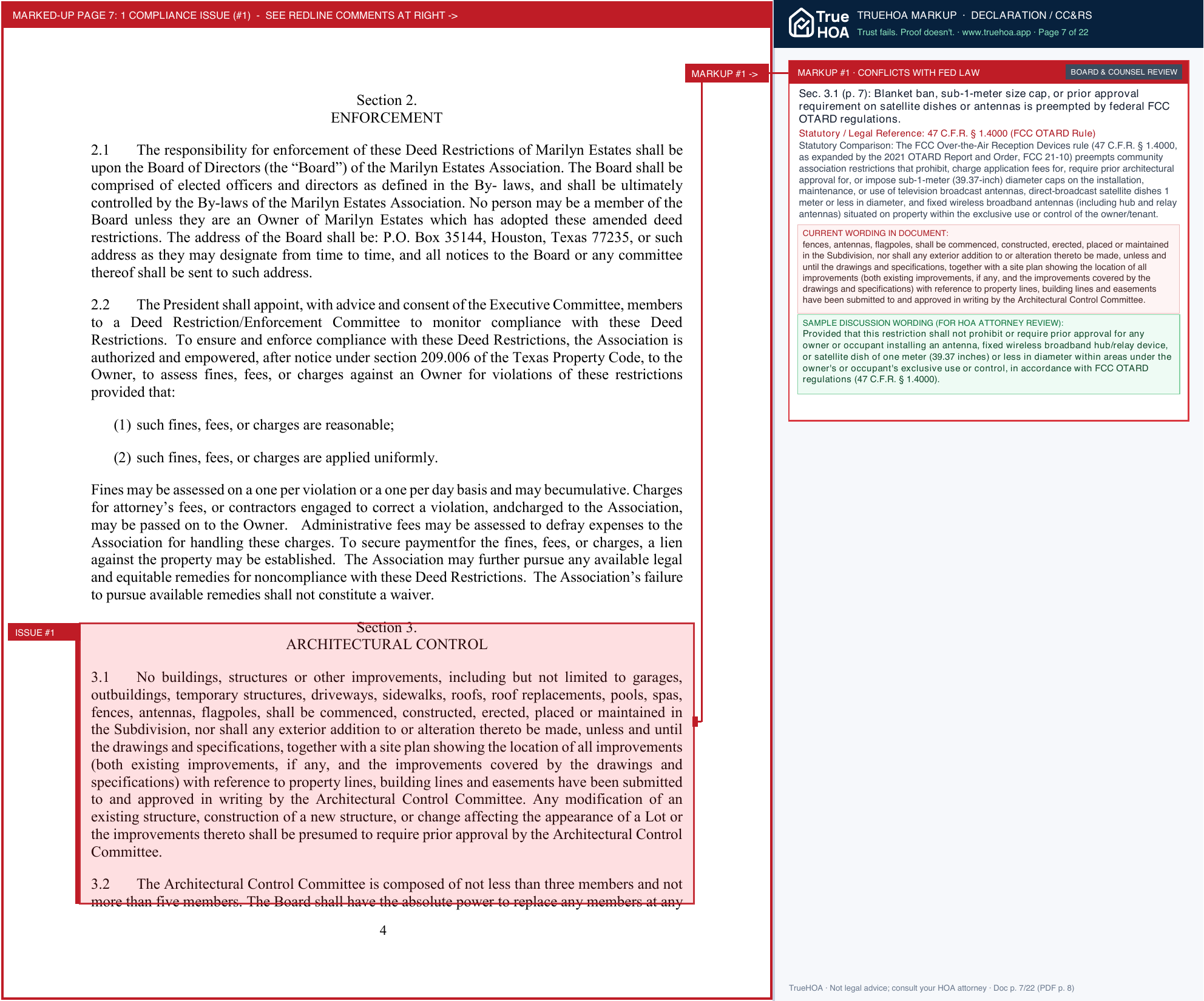 Marilyn Estates Association Deed Restrictions 2022 Clean page 7 widened with TrueHOA Crystal AI margin annotations
