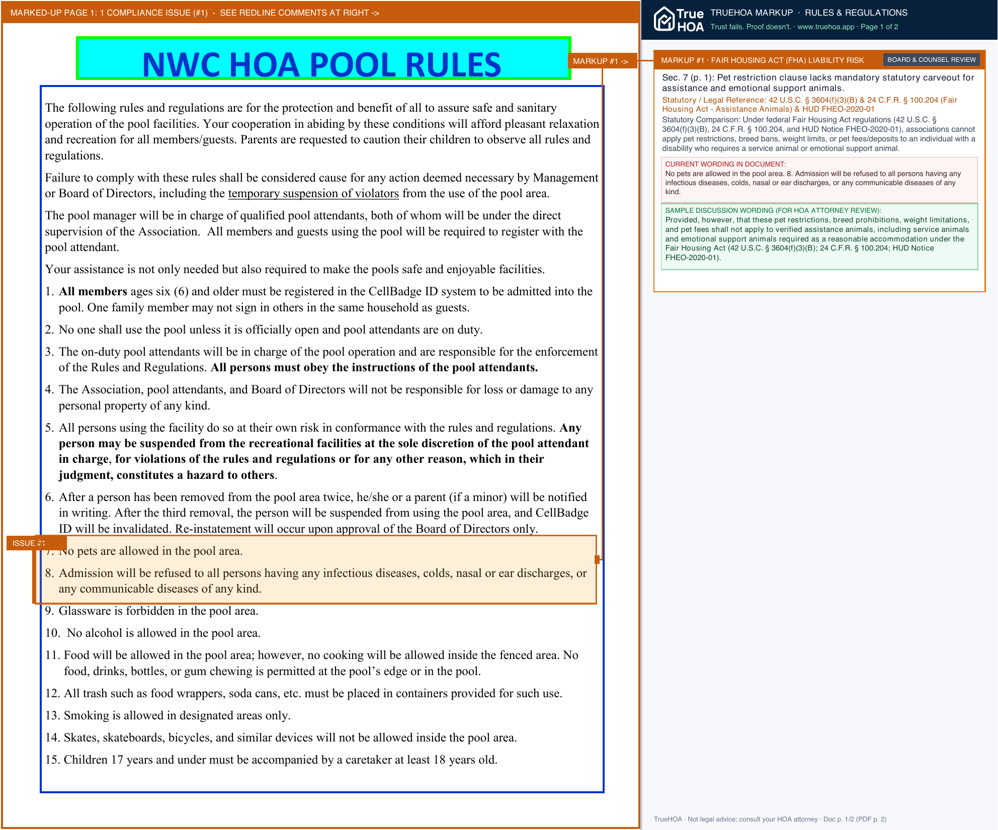 Northwest Crossing Association of San Antonio Pool Rules Website Final page 1 widened with TrueHOA Crystal AI margin annotations