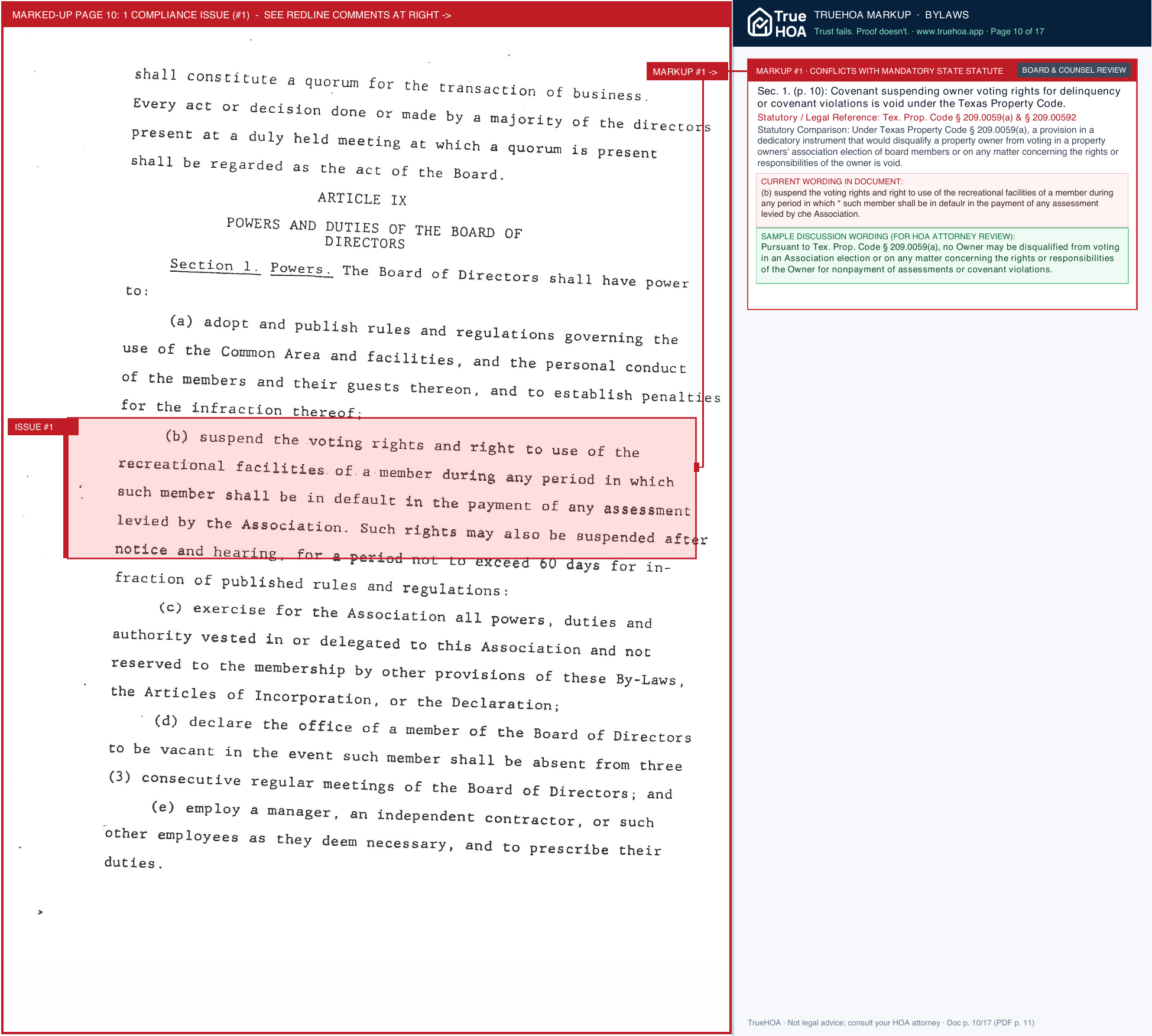 Pine Trails Community Improvement Association Association Bylaws page 10 widened with TrueHOA Crystal AI margin annotations