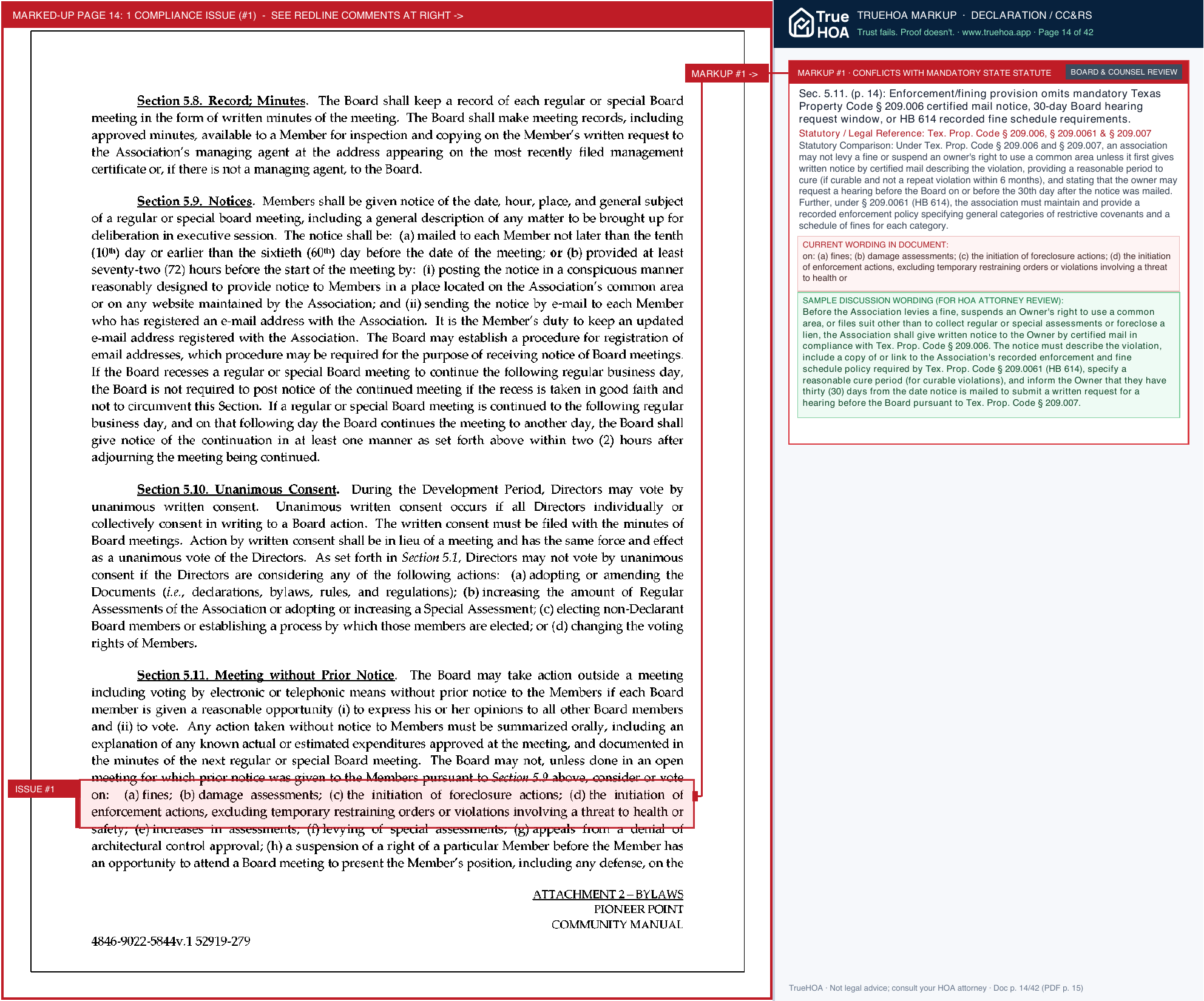 Pioneer Point HOA Community Manual Pioneer Point 4818 9886 2522 1.sflb.ashx page 14 widened with TrueHOA Crystal AI margin annotations