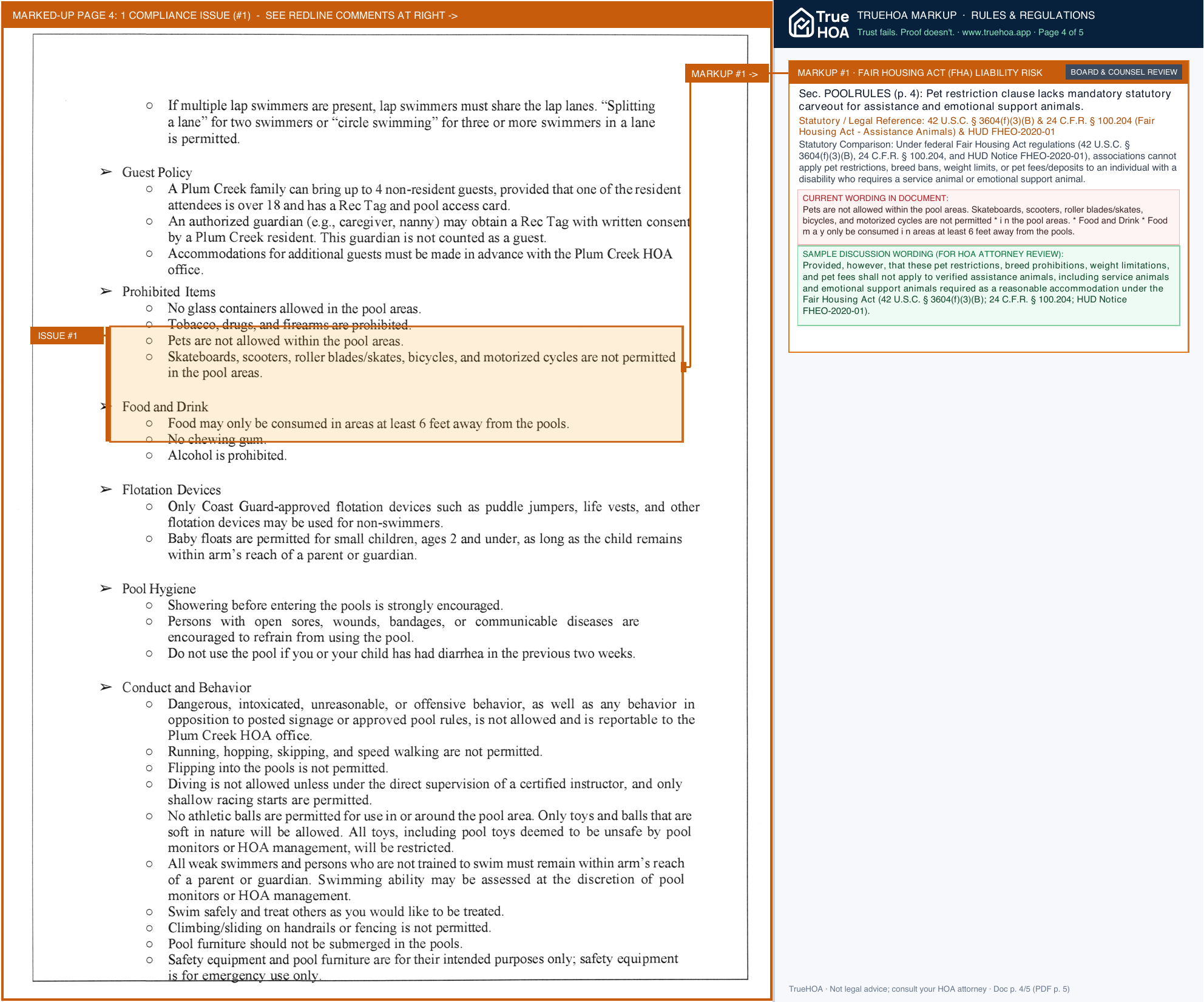 Plum Creek HOA Pool Rules 2026 Notorized Copy page 4 widened with TrueHOA Crystal AI margin annotations
