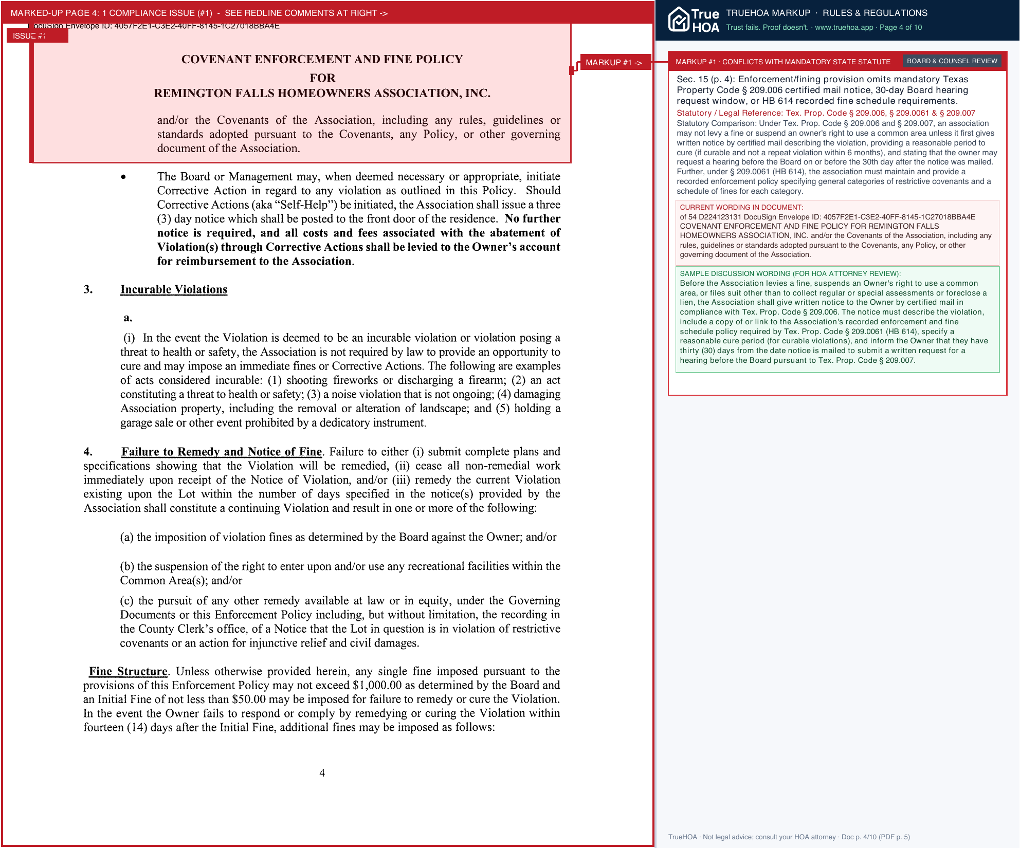 Remington Falls HOA Enforcement Policy.sflb.ashx page 4 widened with TrueHOA Crystal AI margin annotations