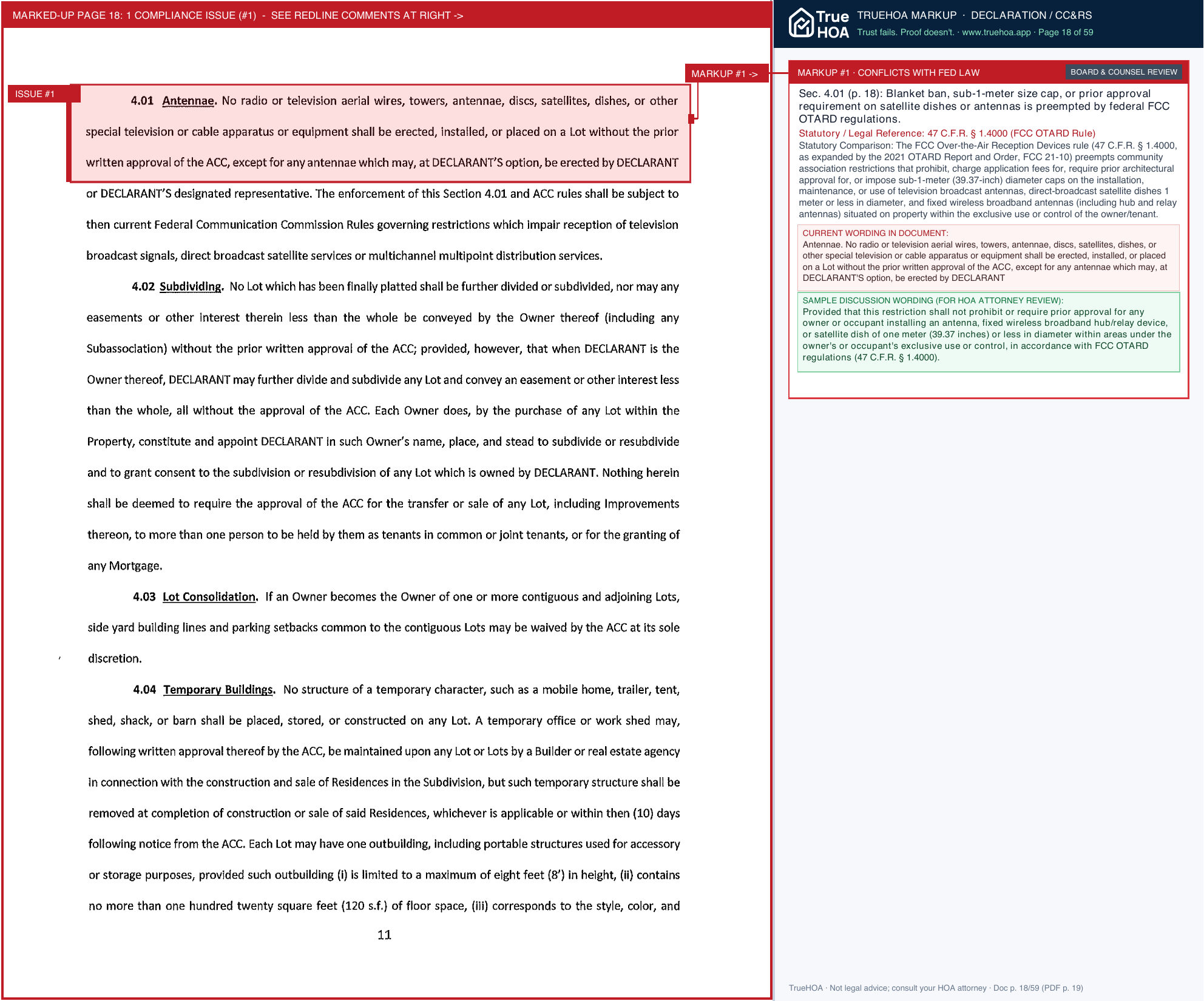 River Place HOA Covenants Conditions Restrictions CCR page 18 widened with TrueHOA Crystal AI margin annotations