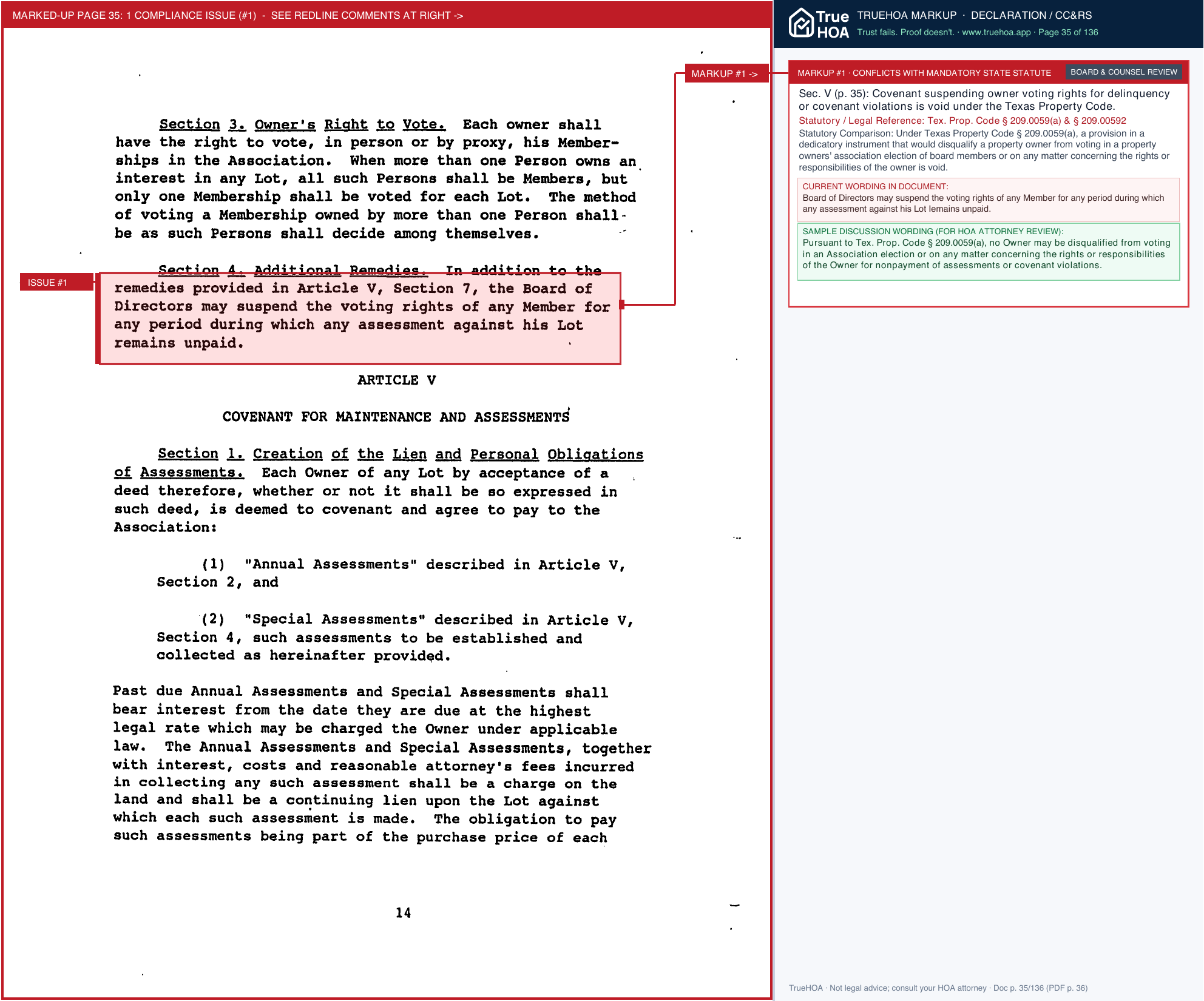 Seis Lagos Community Services Association The Covenants Of Seis Lagos page 35 widened with TrueHOA Crystal AI margin annotations