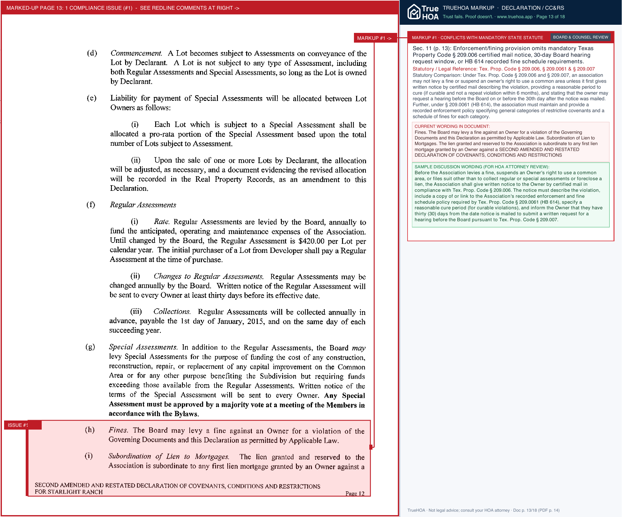 Starlight Ranch HOA Second Amended Starlight Ranch CCR Phase 1.sflb.ashx page 13 widened with TrueHOA Crystal AI margin annotations