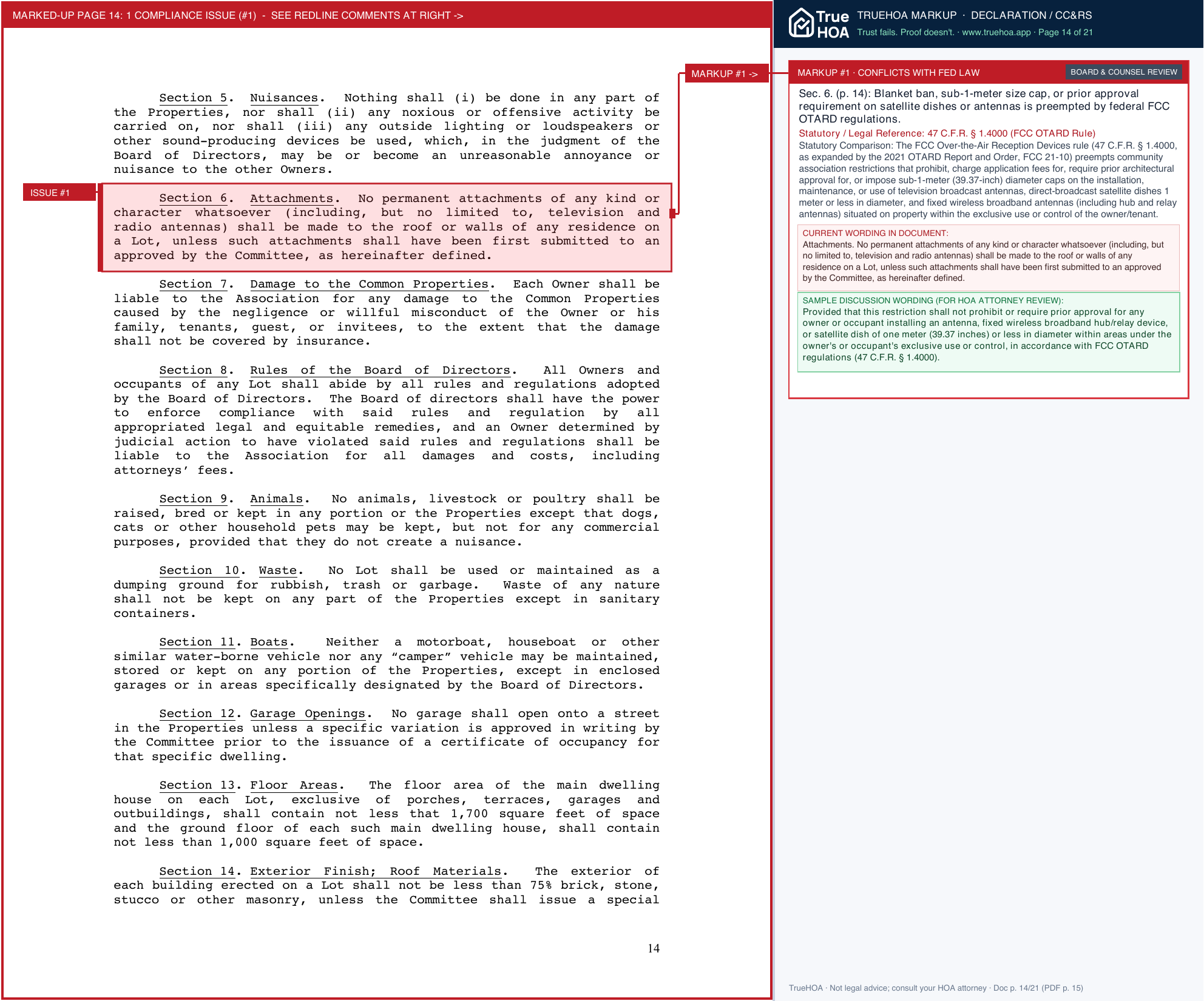 Summer Creek HOA SCHA Covenants Phase I page 14 widened with TrueHOA Crystal AI margin annotations